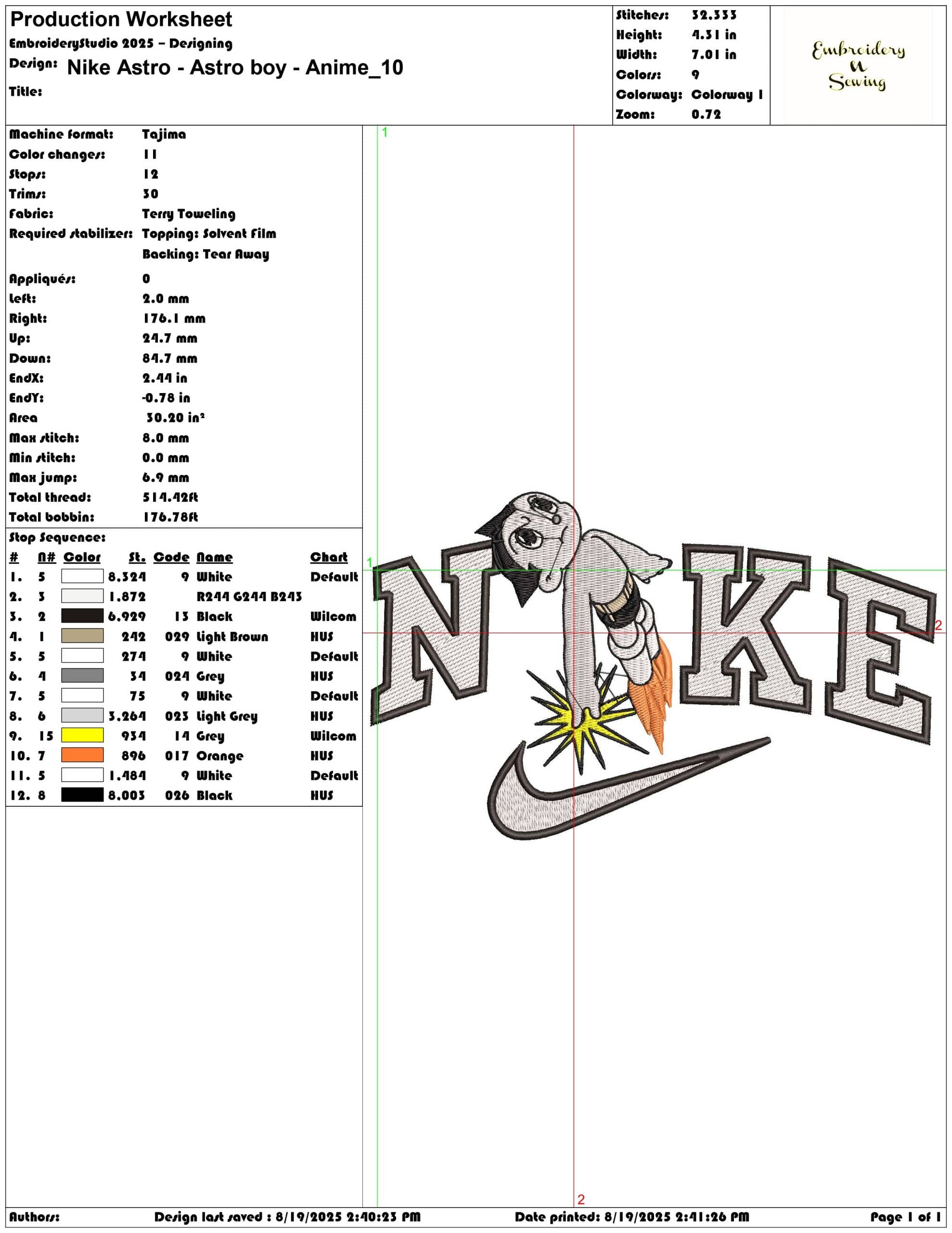 Nike Astro - Astro boy - Anime-Elegant embroidery design file - instant download — view 3