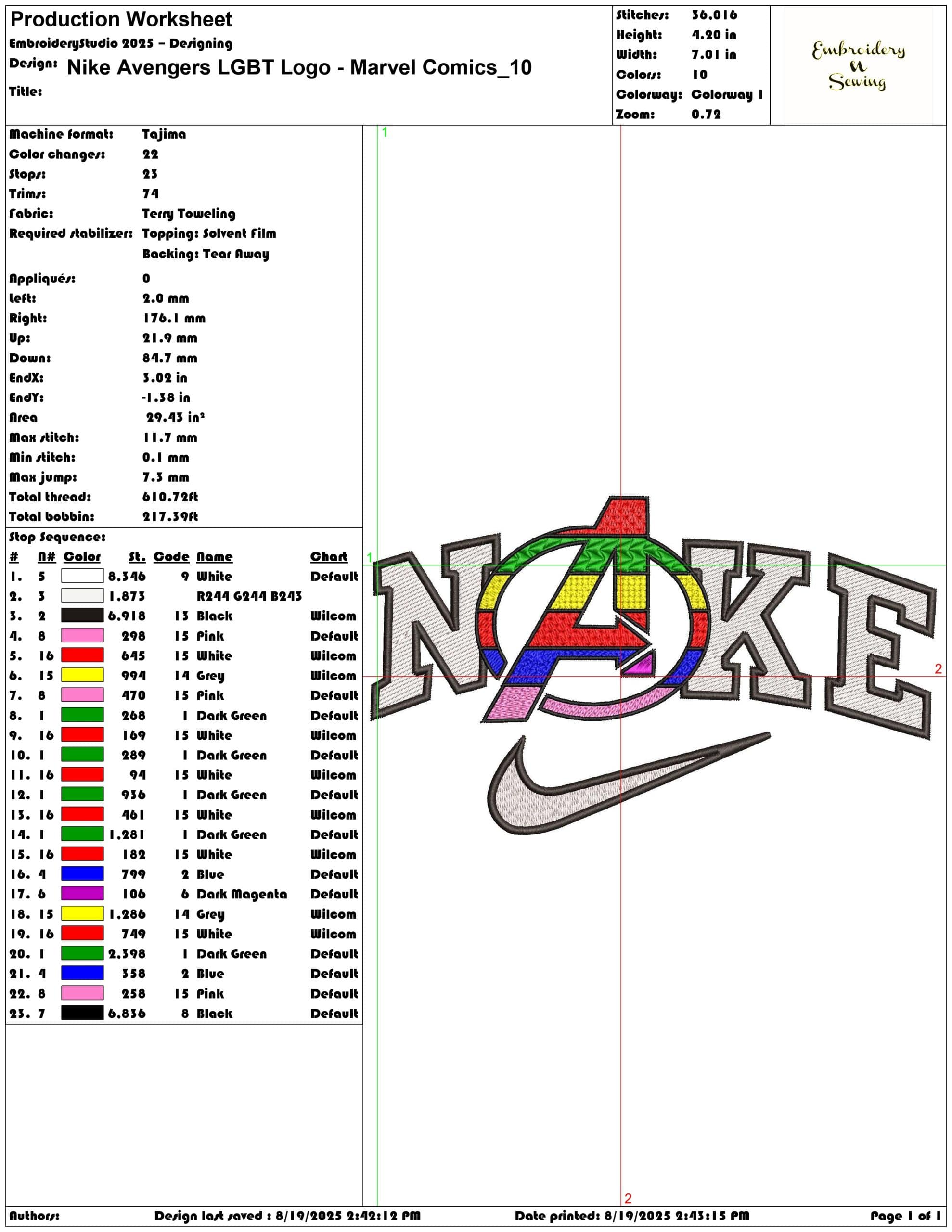 Nike Avengers LGBT Logo - Marvel Comics-Elegant embroidery design file - instant download — view 3
