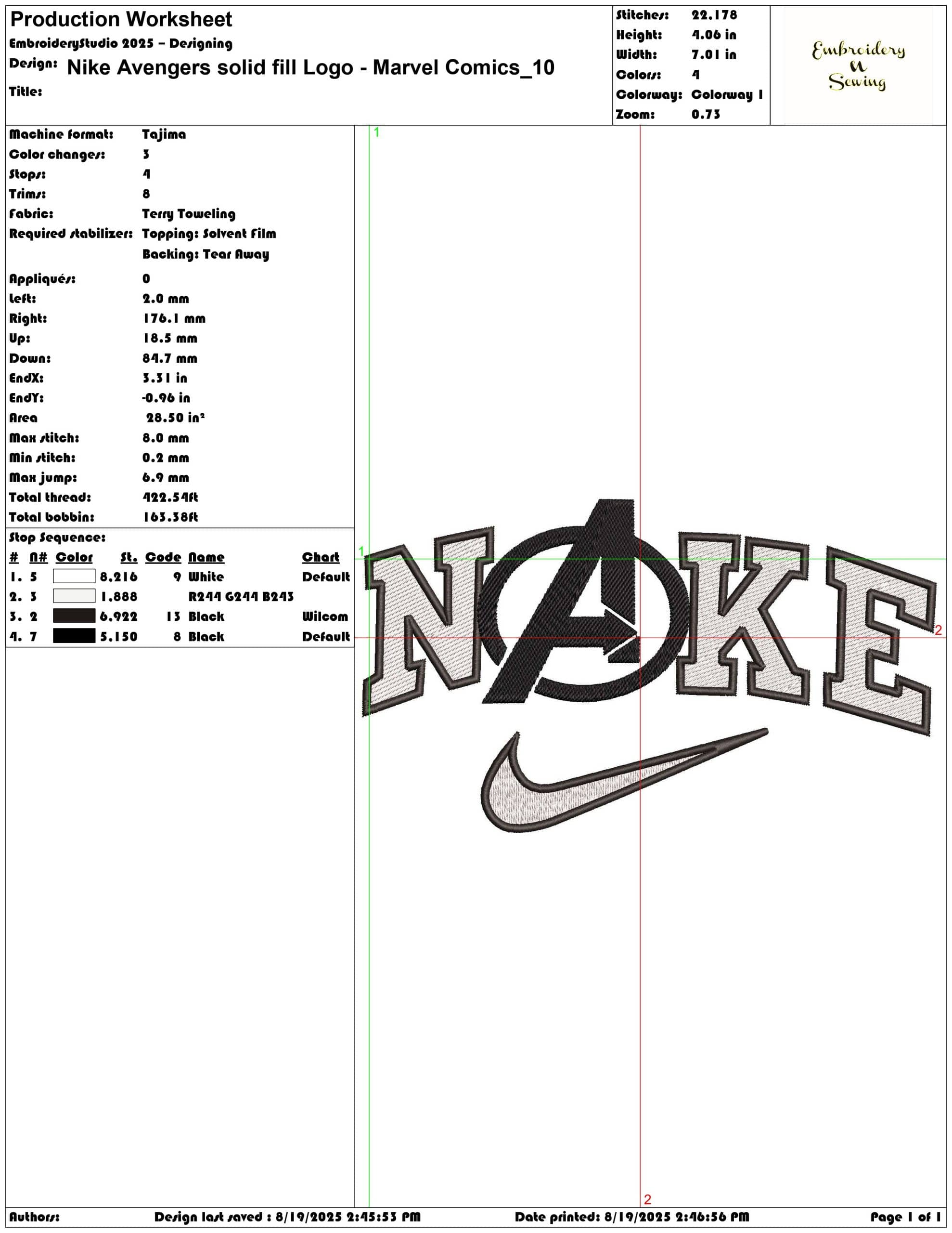 Nike Avengers Outline Logo - Marvel Comics-Elegant embroidery design file - instant download — view 3