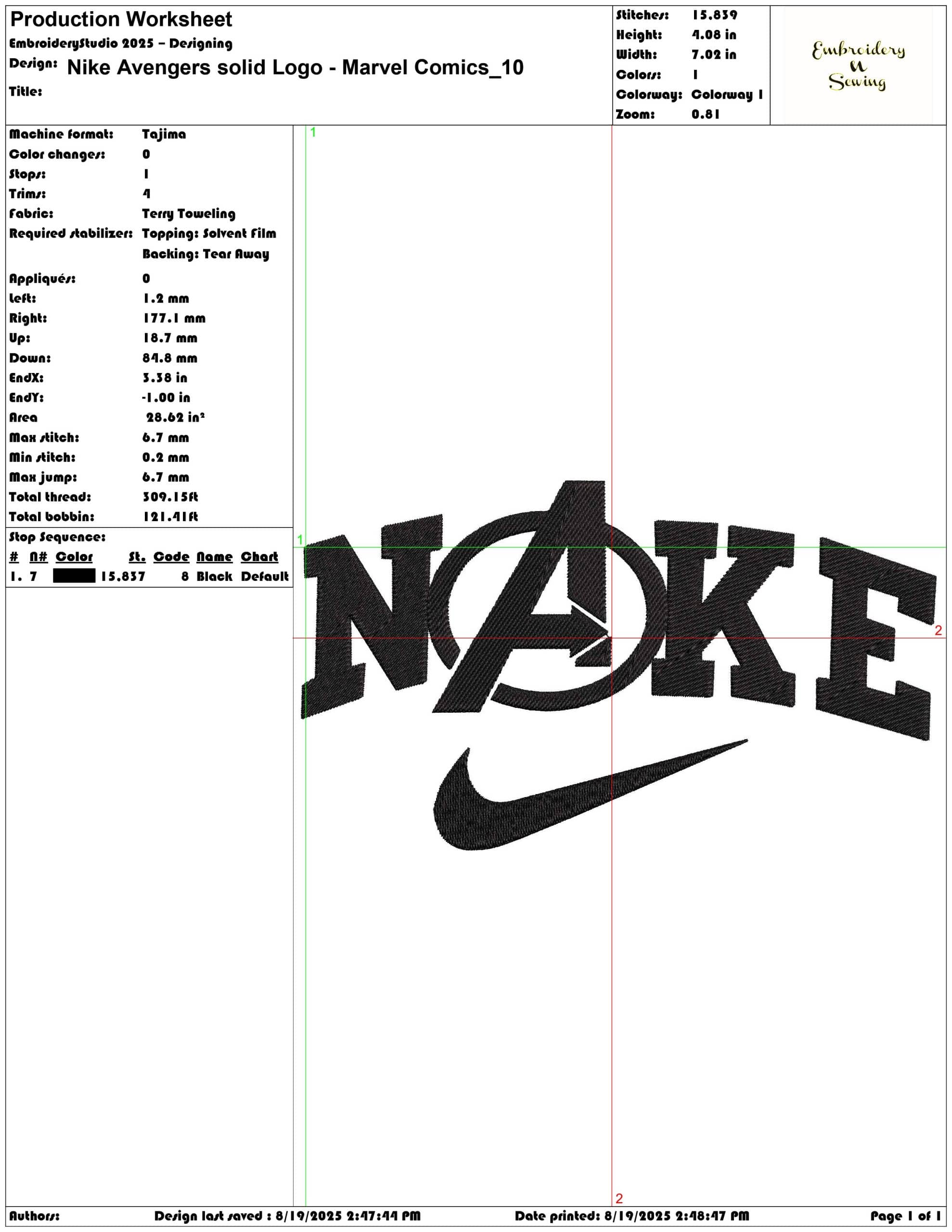 Nike Avengers solid Logo - Marvel Comics-Elegant embroidery design file - instant download — view 3