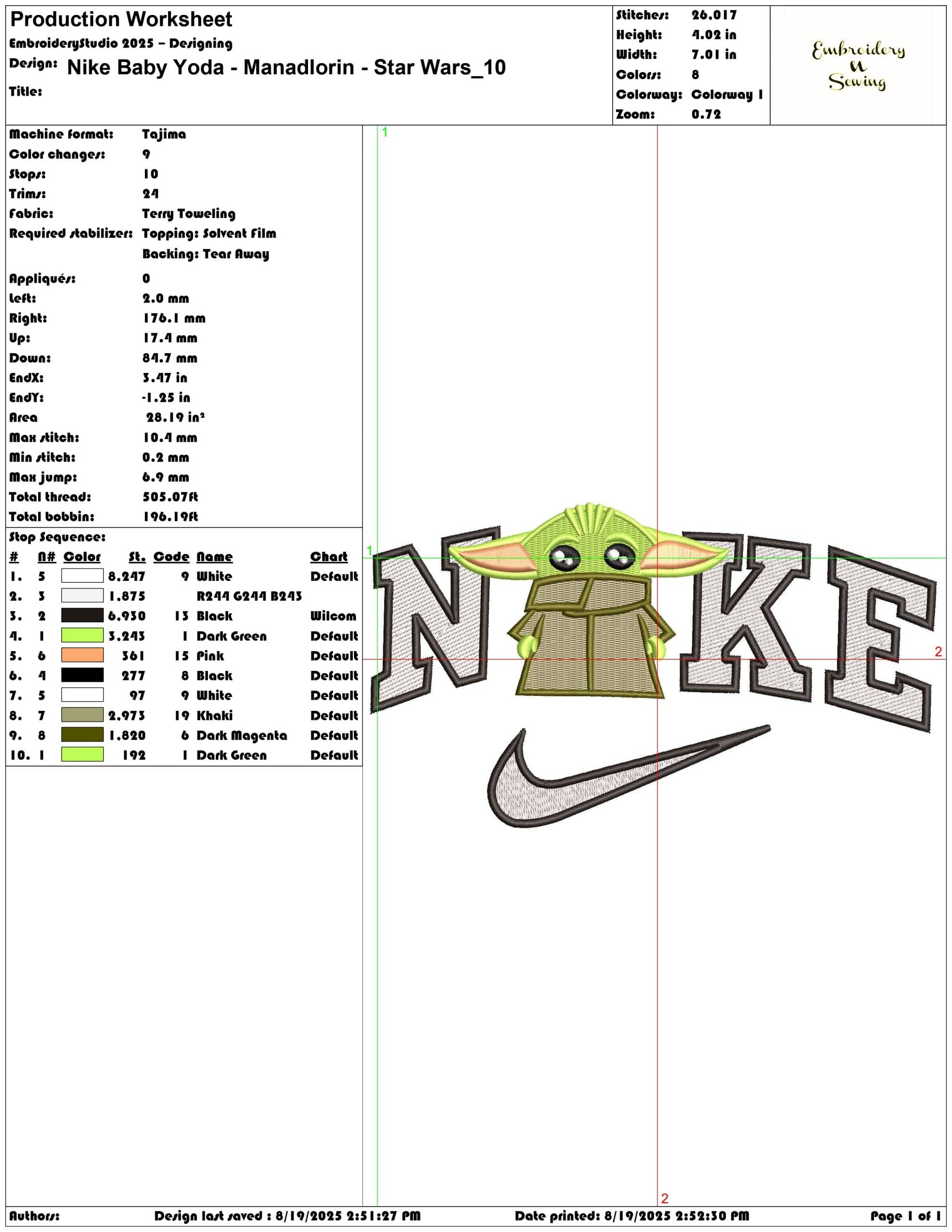 Nike Baby Yoda - Manadlorin - Star Wars-Elegant embroidery design file - instant download — view 3