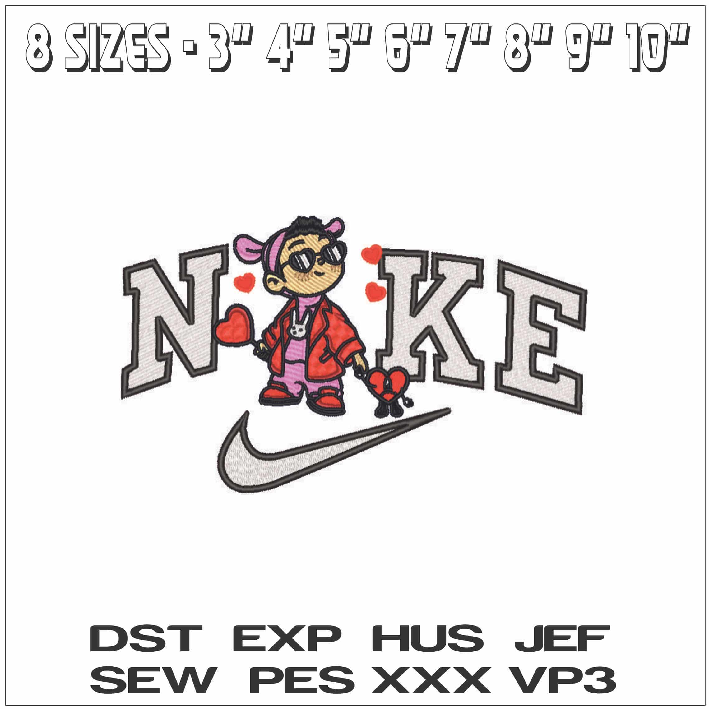 Nike Bad Bunny - Puerto Rican Rapper-Elegant embroidery design file - instant download — view 2