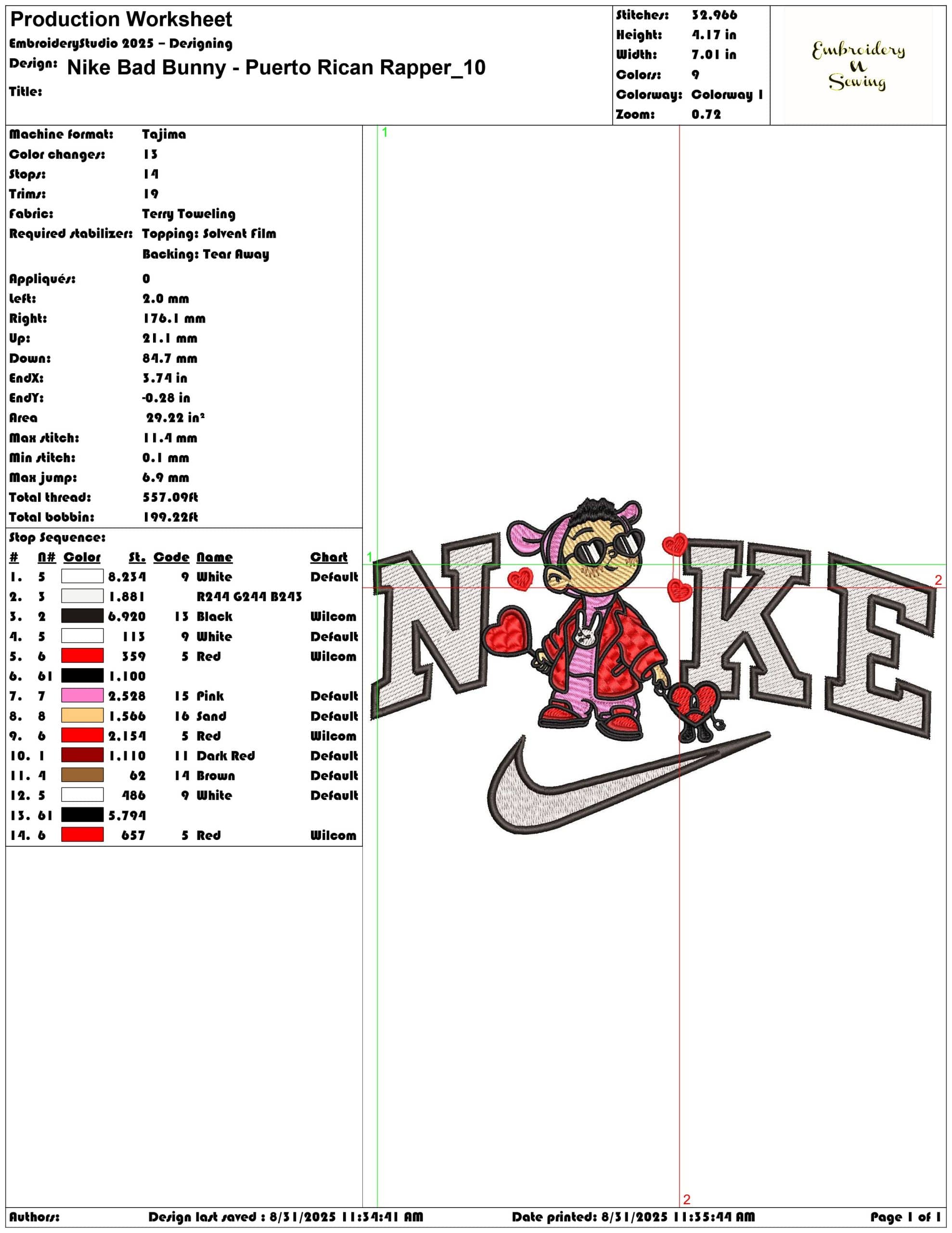 Nike Bad Bunny - Puerto Rican Rapper-Elegant embroidery design file - instant download — view 3