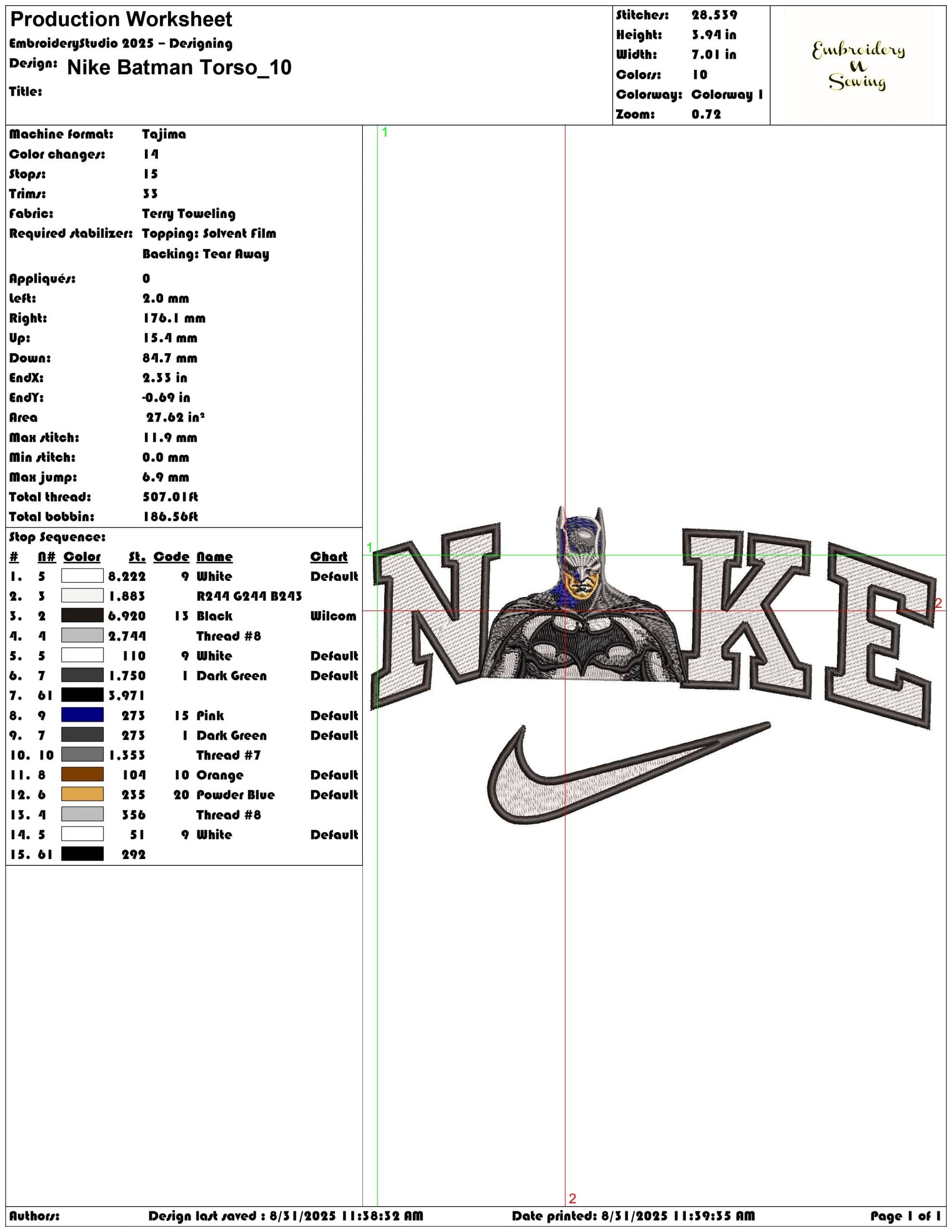 Nike Batman Torso-Elegant embroidery design file - instant download — view 3