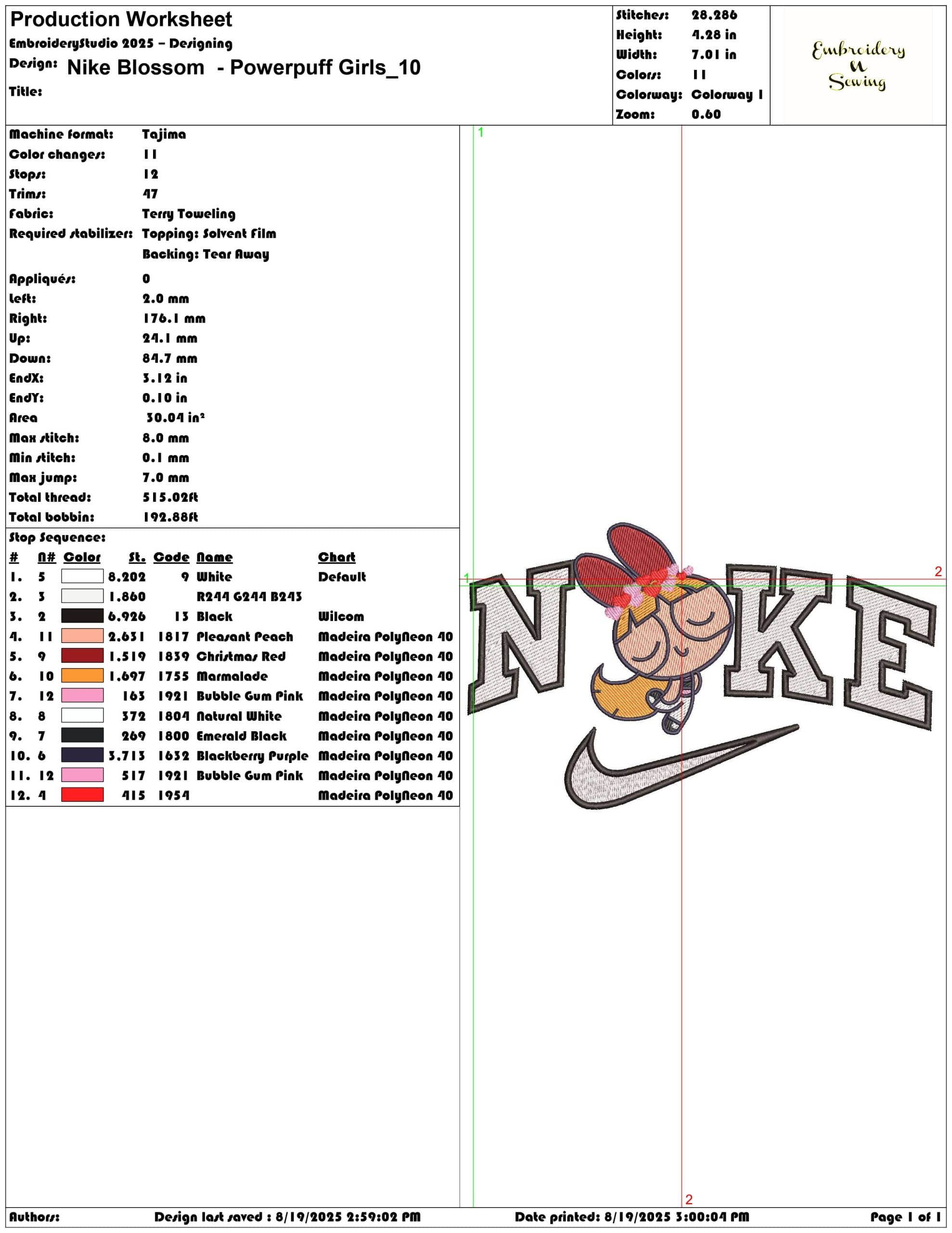 Nike Blossom  - Powerpuff Girls-Elegant embroidery design file - instant download — view 3