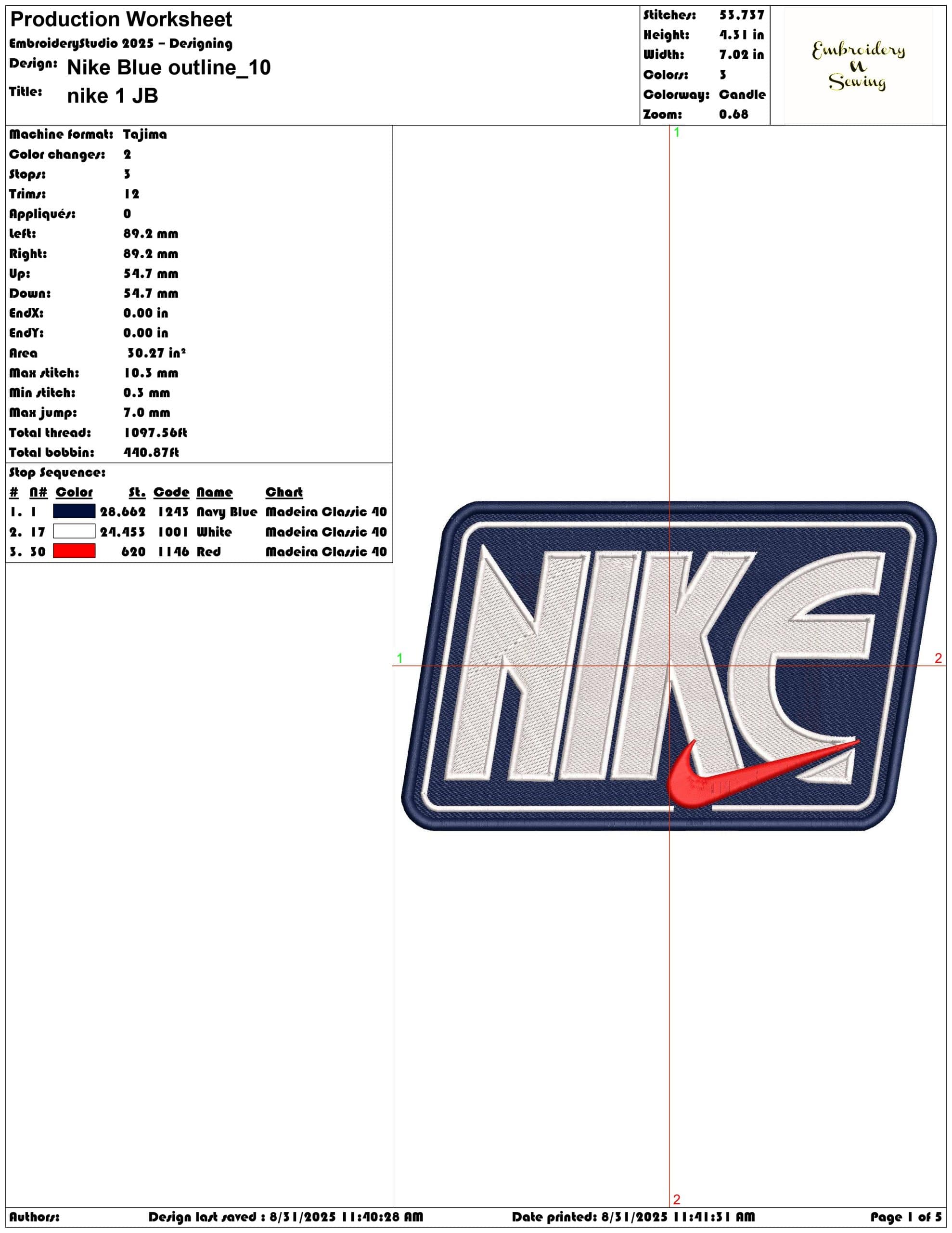 Nike Blue outline-Elegant embroidery design file - instant download — view 3