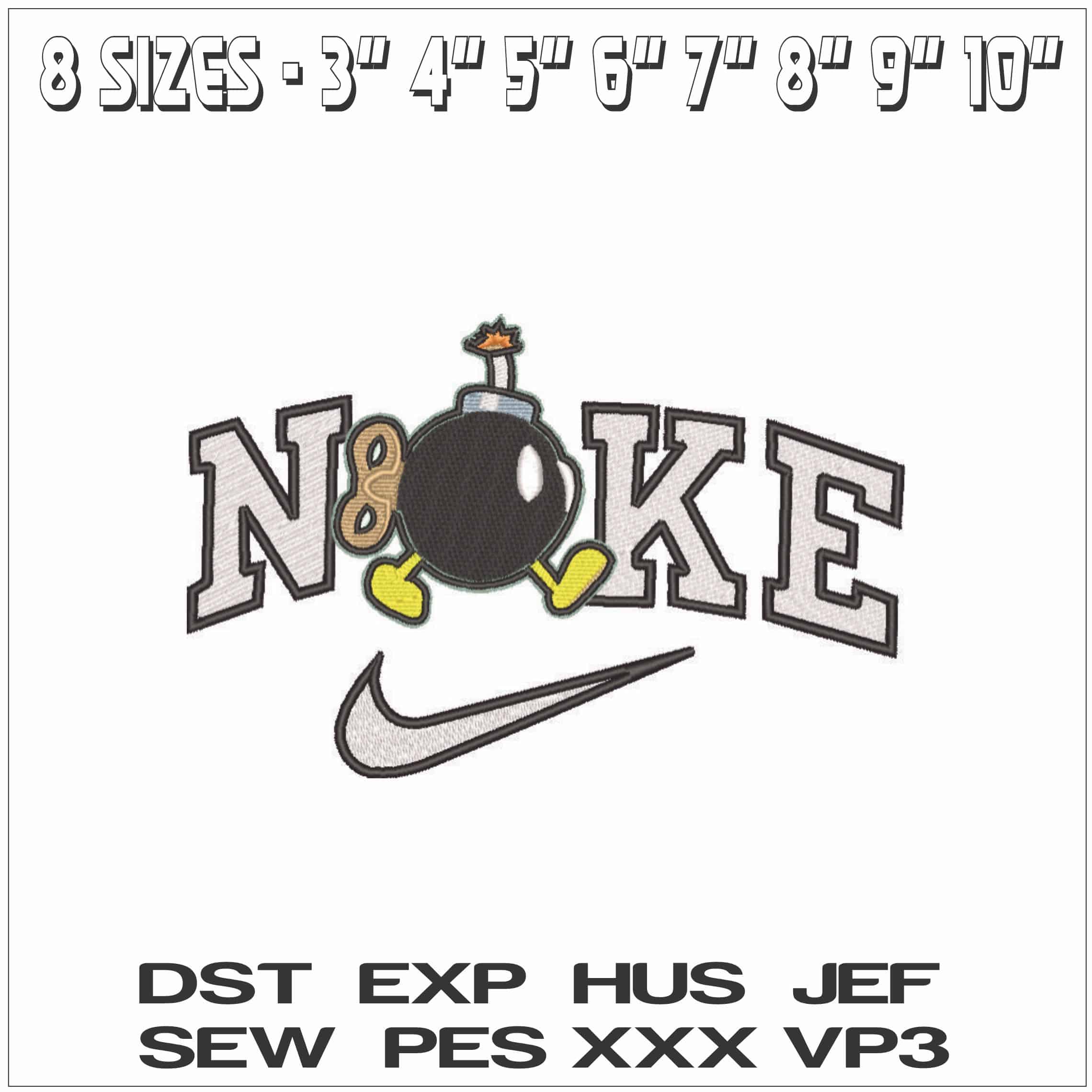 Nike Bob-omb - Super Mario Brothers-Elegant embroidery design file - instant download — view 2