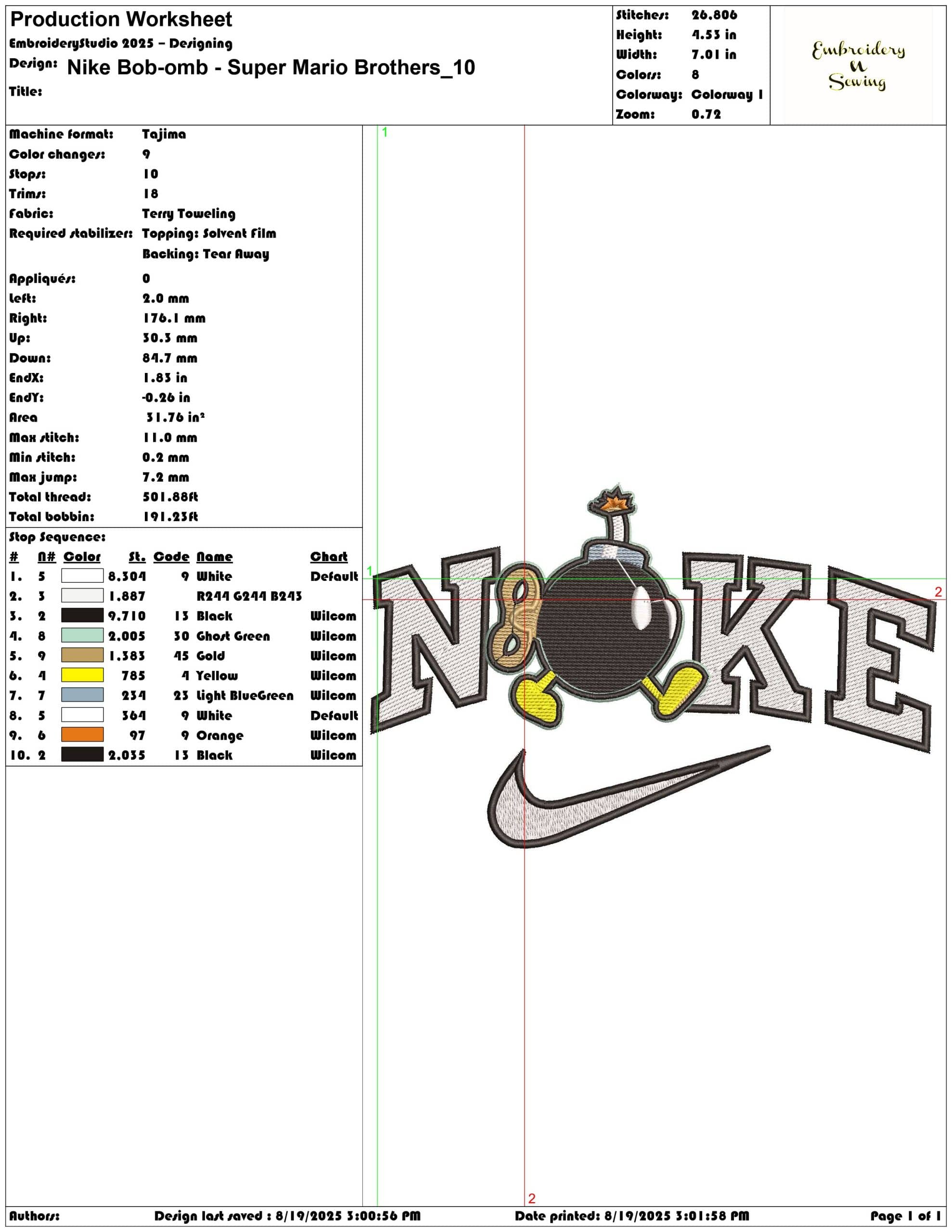 Nike Bob-omb - Super Mario Brothers-Elegant embroidery design file - instant download — view 3