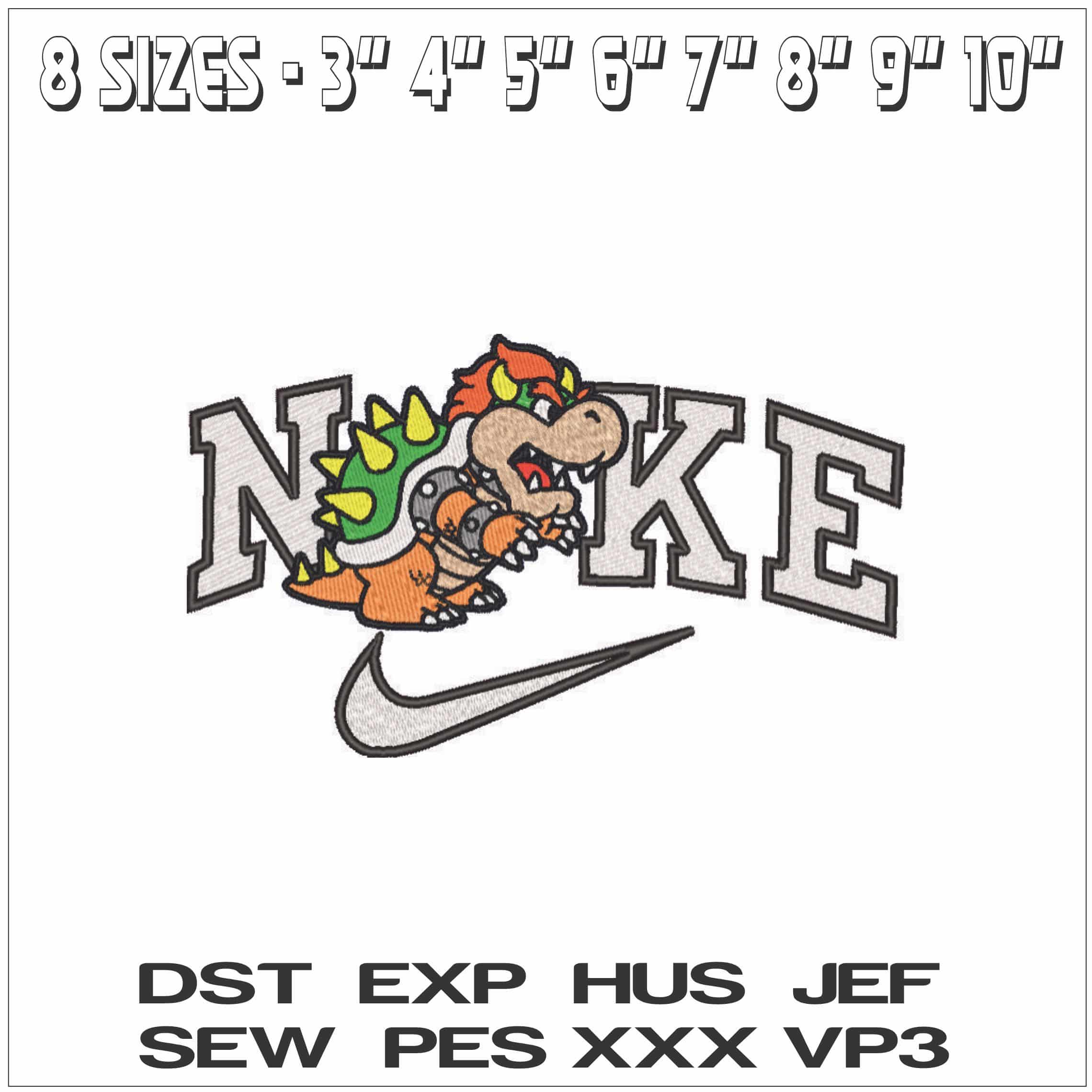 Nike Bowser - Super Mario-Elegant embroidery design file - instant download — view 2