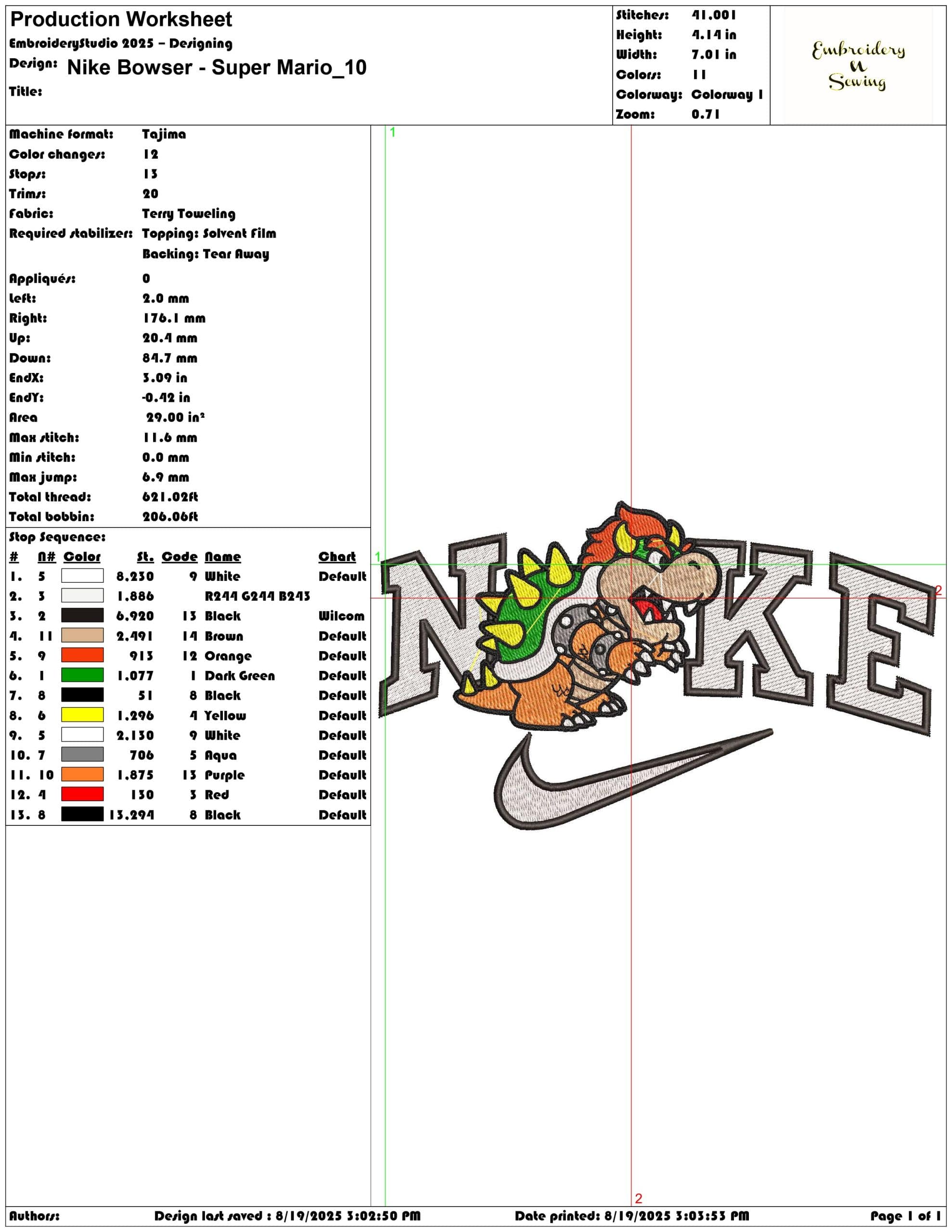 Nike Bowser - Super Mario-Elegant embroidery design file - instant download — view 3