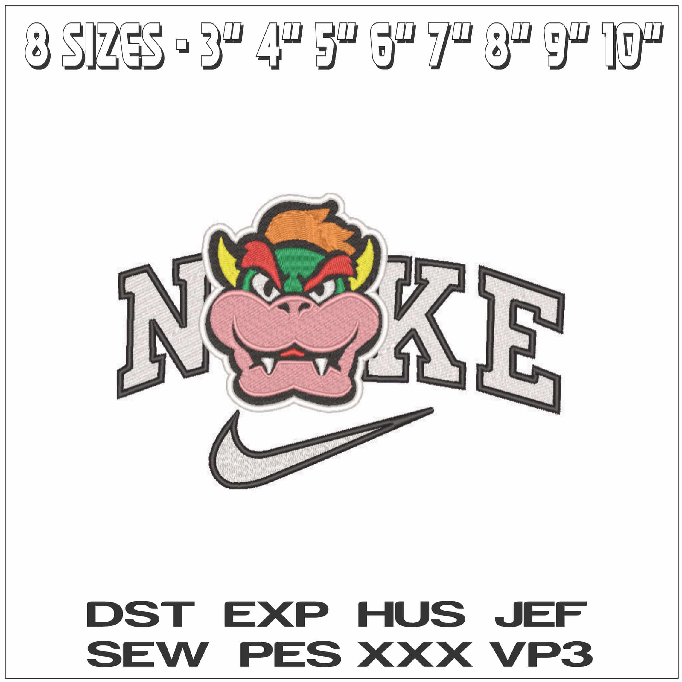 Nike Bowser Face - Super Mario-Elegant embroidery design file - instant download — view 2