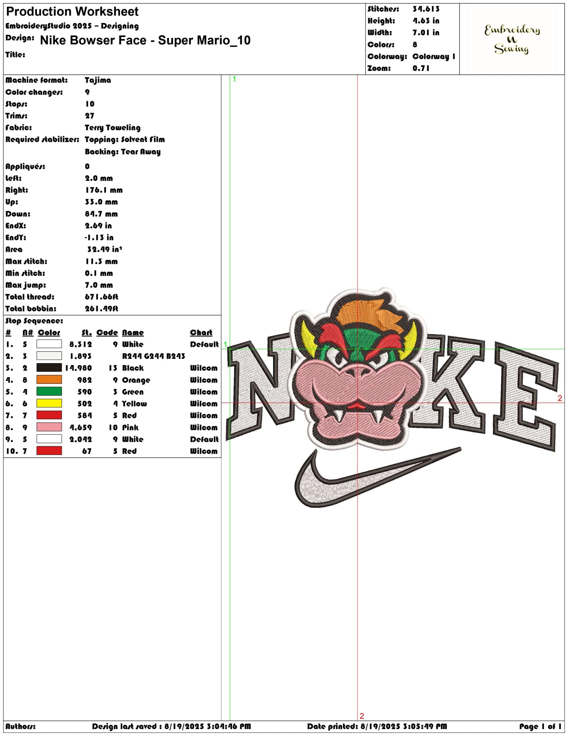 Nike Bowser Face - Super Mario-Elegant embroidery design file - instant download — view 3