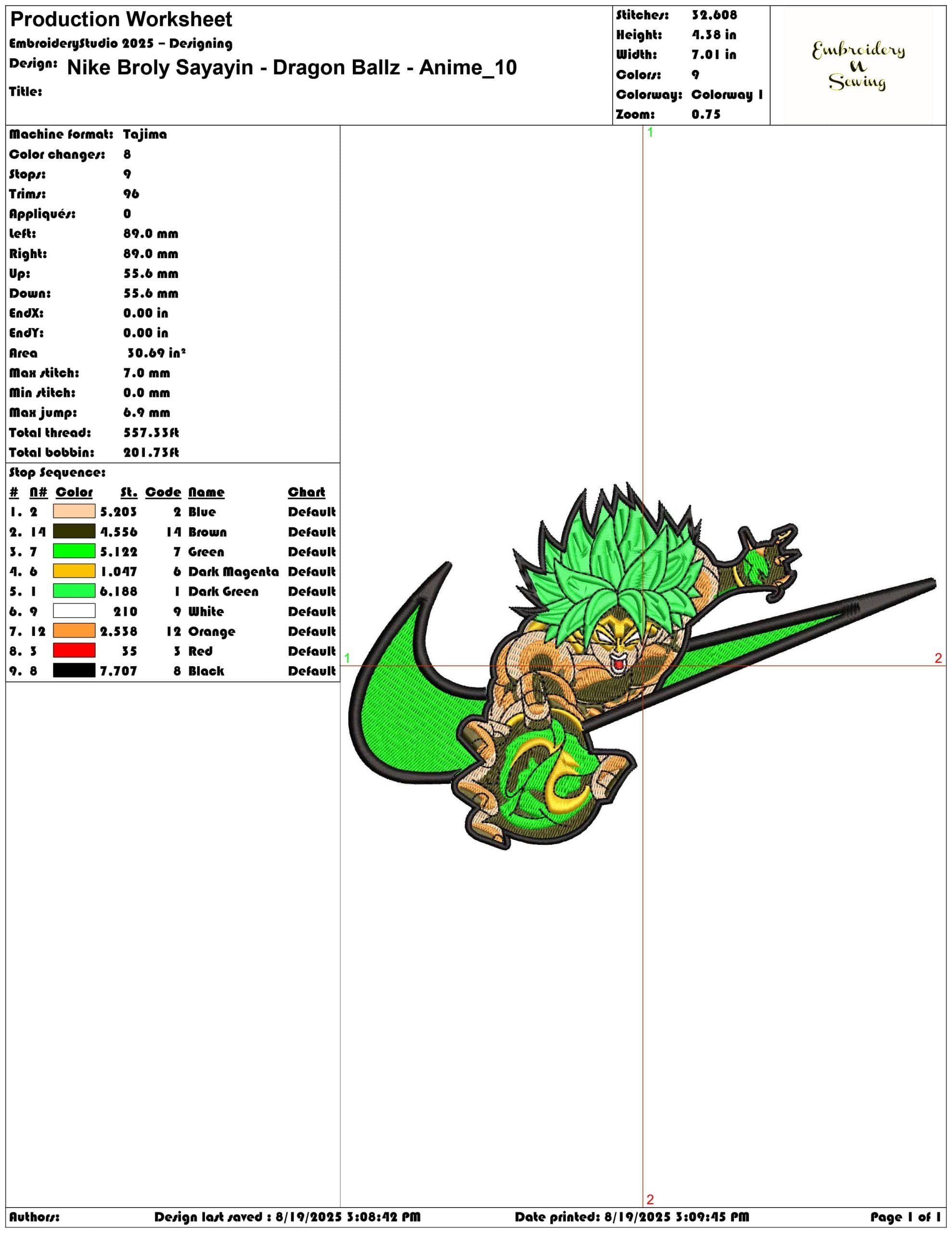 Nike Broly Sayayin - Dragon Ballz - Anime-Elegant embroidery design file - instant download — view 3