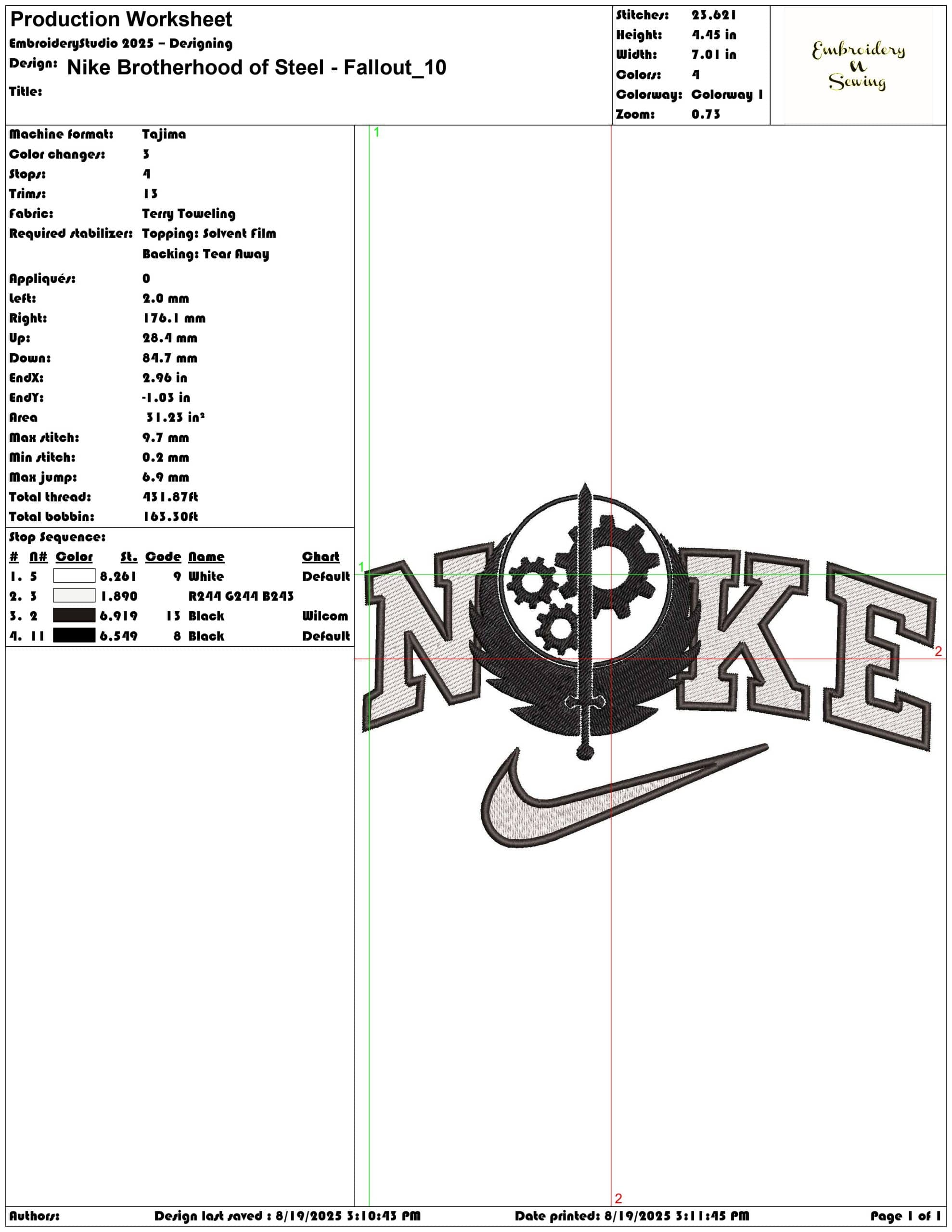 Nike Brotherhood of Steel - Fallout-Elegant embroidery design file - instant download — view 3