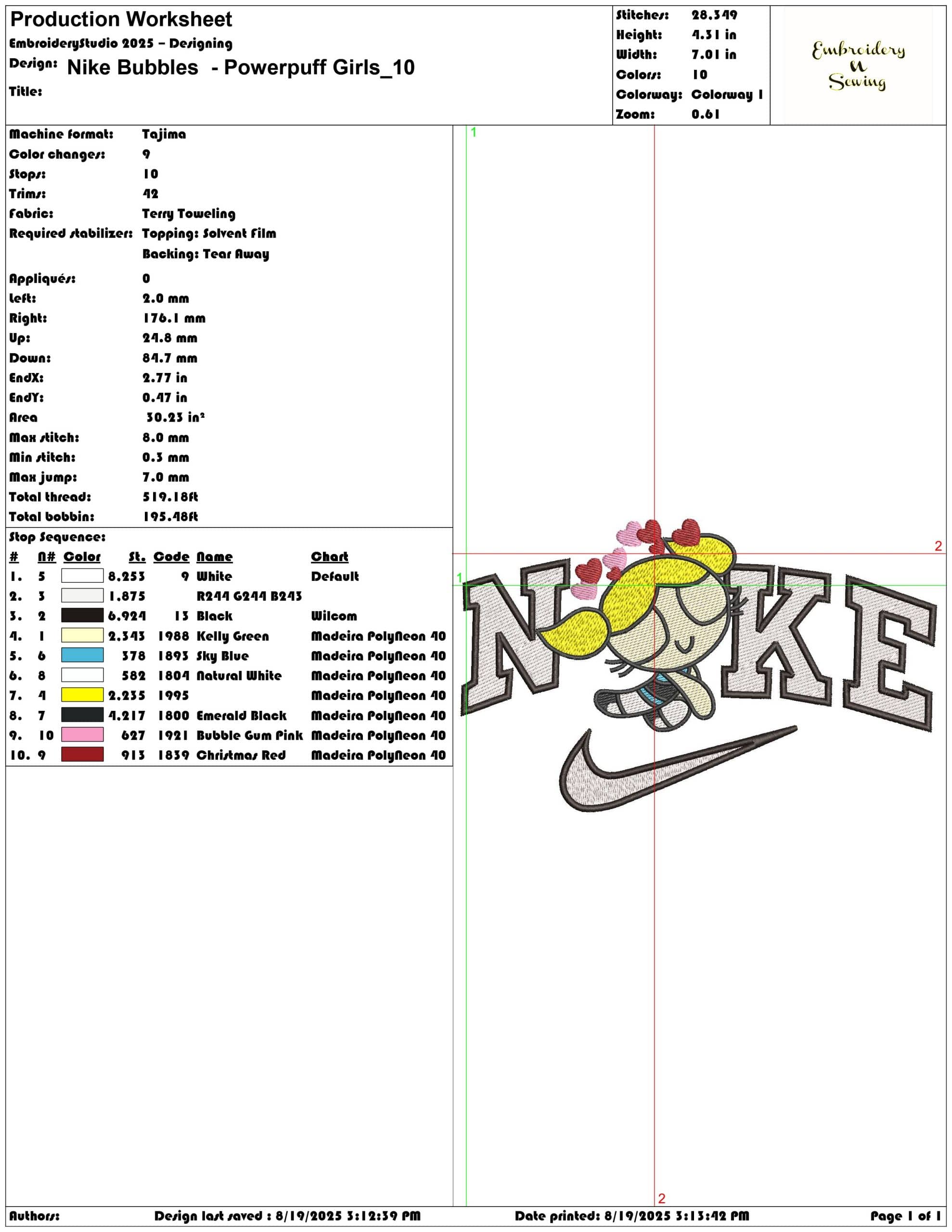 Nike Bubbles  - Powerpuff Girls-Elegant embroidery design file - instant download — view 3