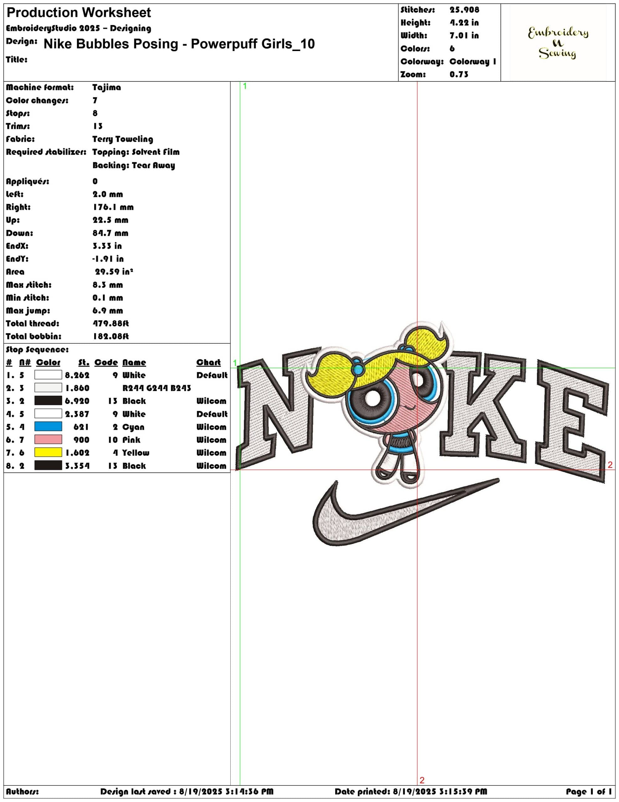 Nike Bubbles Posing - Powerpuff Girls-Elegant embroidery design file - instant download — view 3