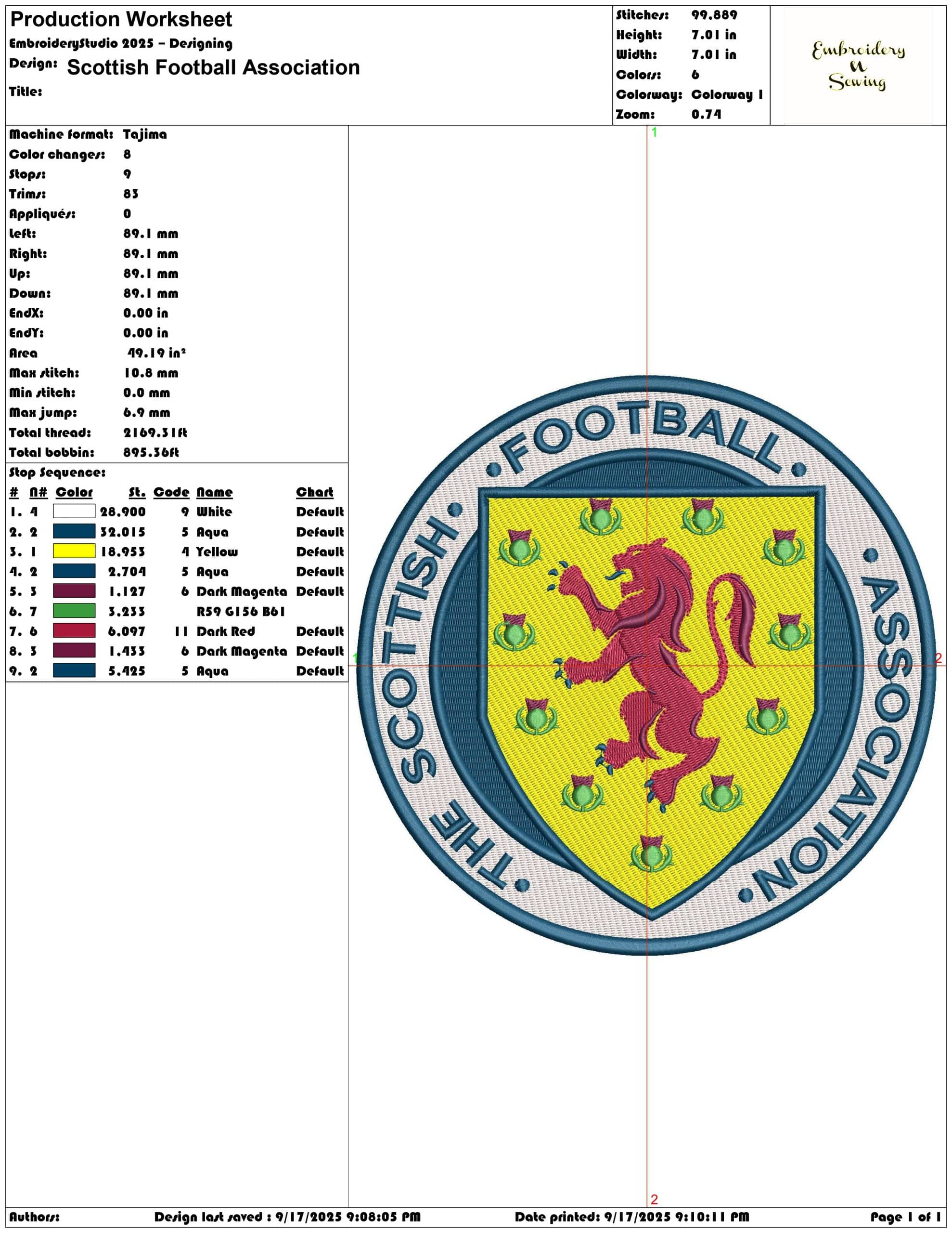 The Scottish Football Association - Elegant embroidery design file - instant download — view 3