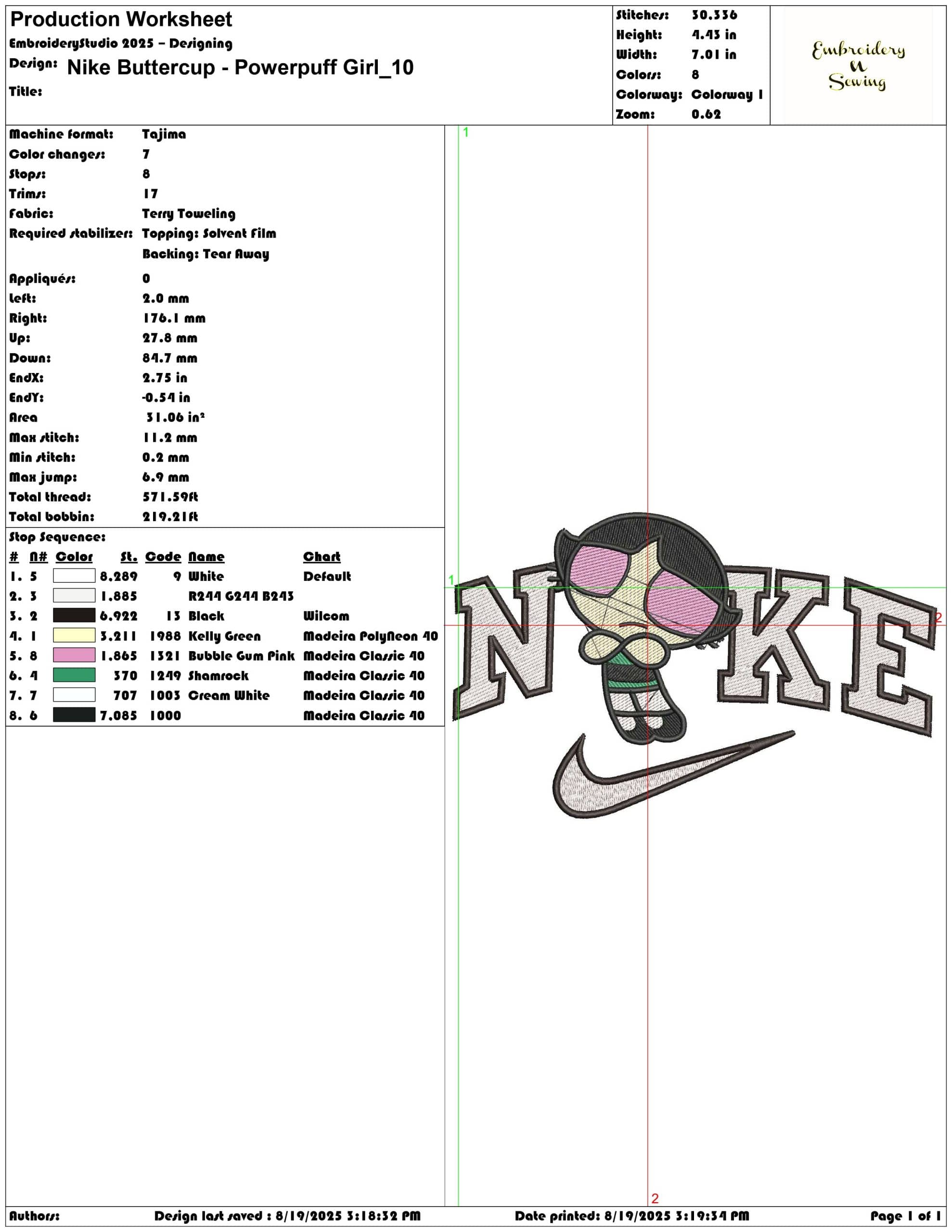 Nike Buttercup - Powerpuff Girl-Elegant embroidery design file - instant download — view 3