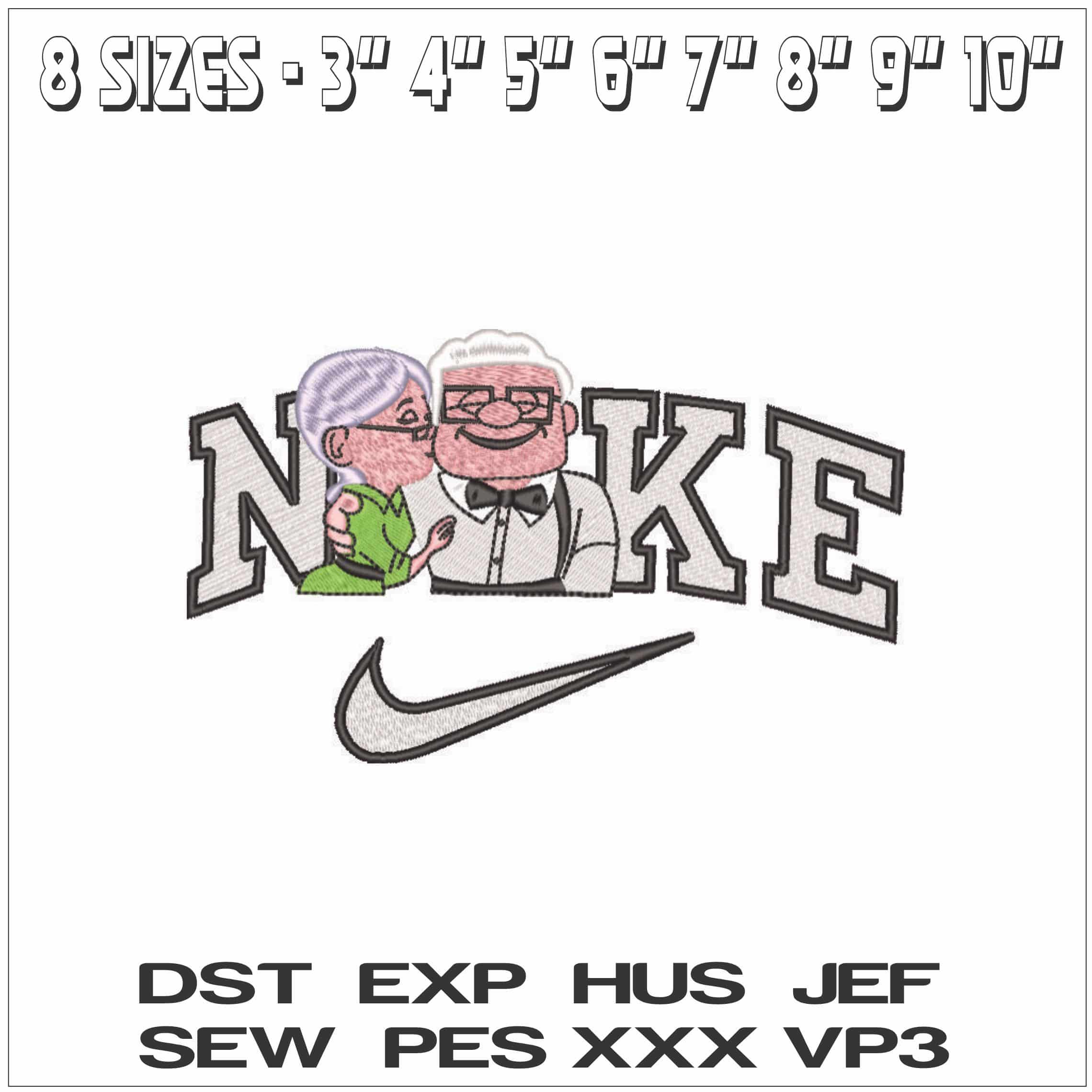 Nike Carl and Ellie Fredricksen Old Couple - Disney Up-Elegant embroidery design file - instant download — view 2