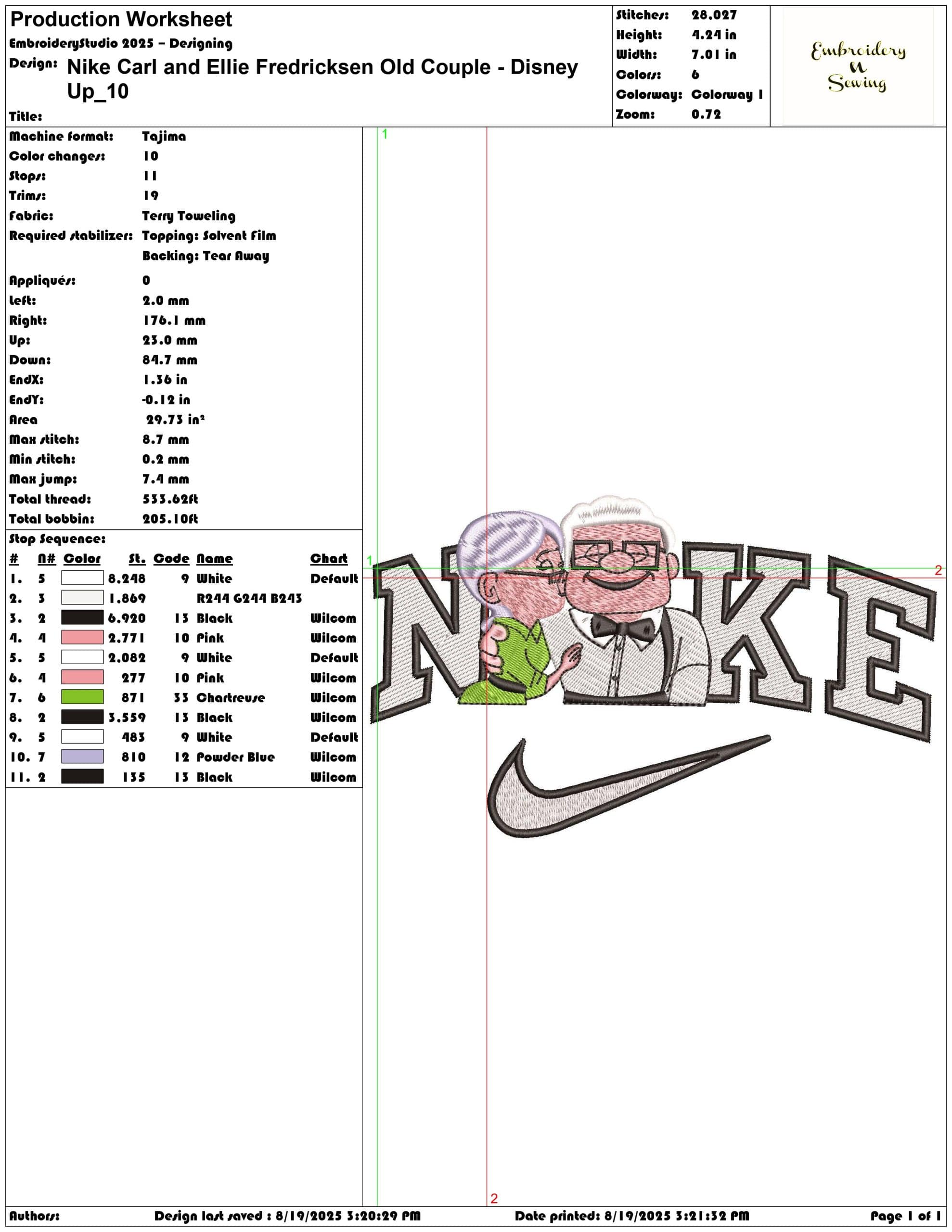 Nike Carl and Ellie Fredricksen Old Couple - Disney Up-Elegant embroidery design file - instant download — view 3