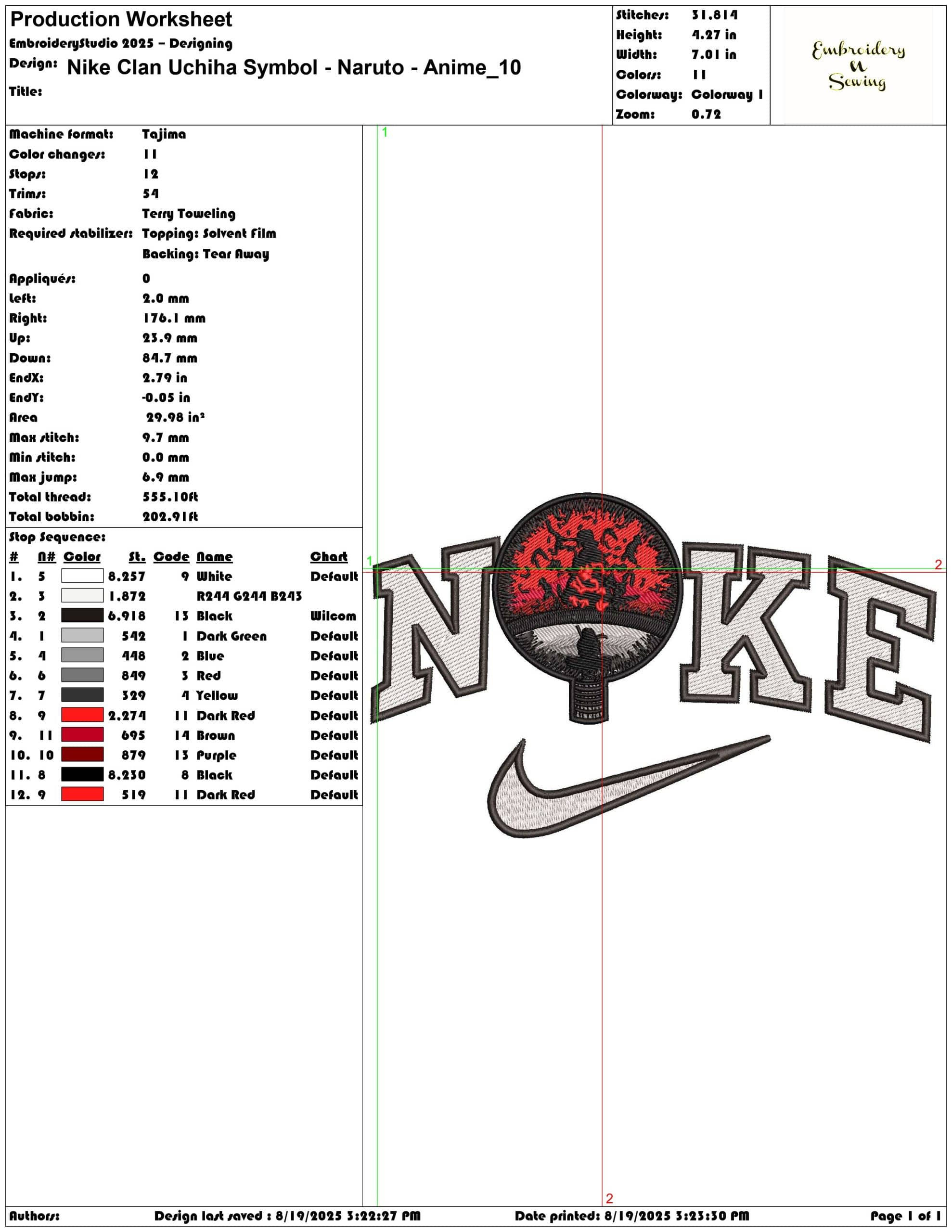 Nike Clan Uchiha Symbol - Naruto - Anime-Elegant embroidery design file - instant download — view 3