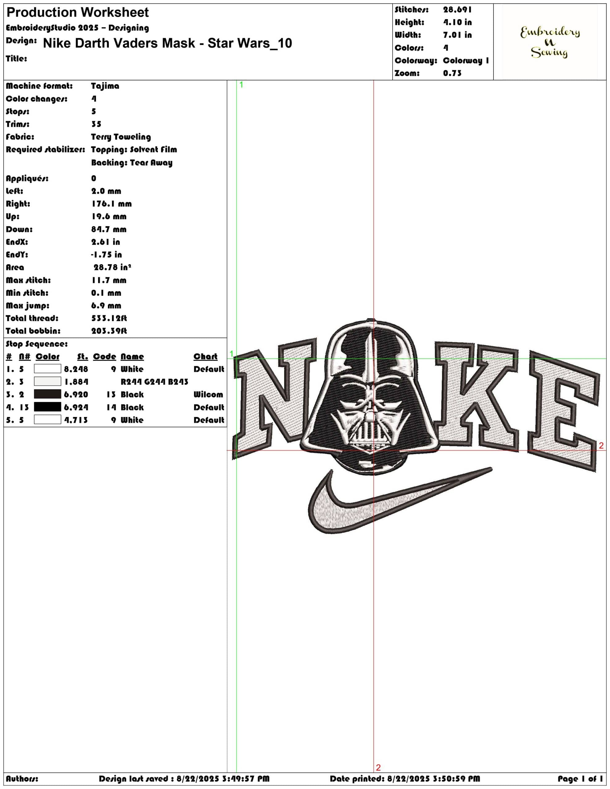 Nike Darth Vaders Mask - Star Wars-Elegant embroidery design file - instant download — view 3