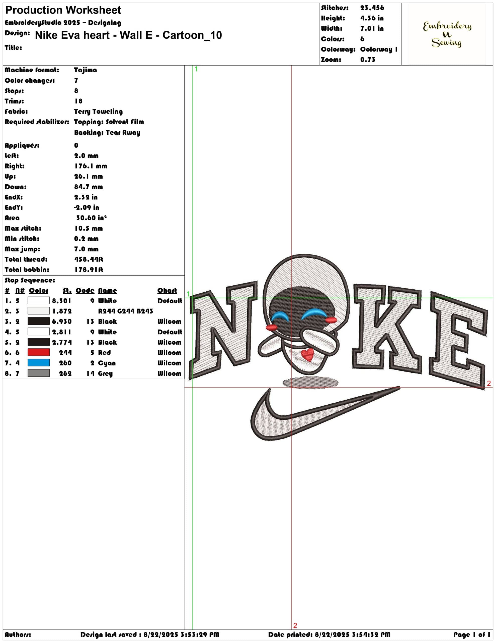 Nike Eva heart - Wall E - Cartoon-Elegant embroidery design file - instant download — view 3