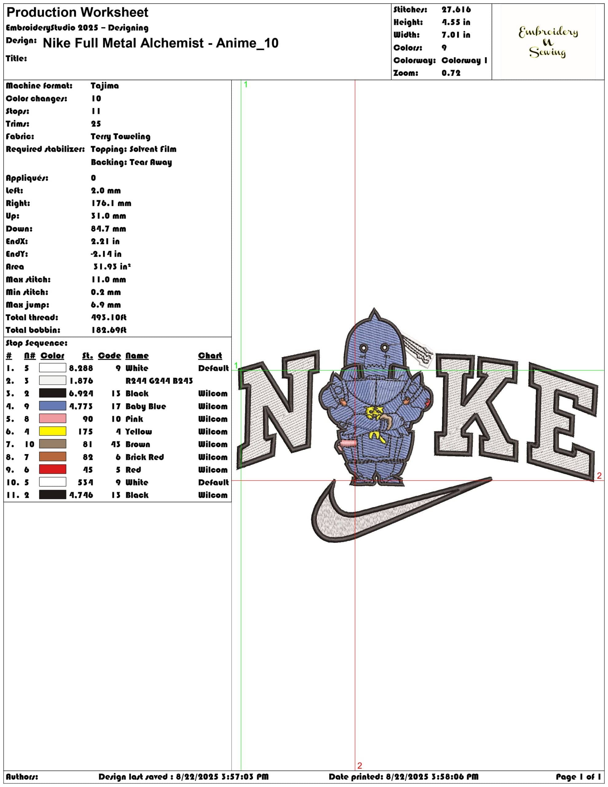 Nike Full Metal Alchemist - Anime-Elegant embroidery design file - instant download — view 3