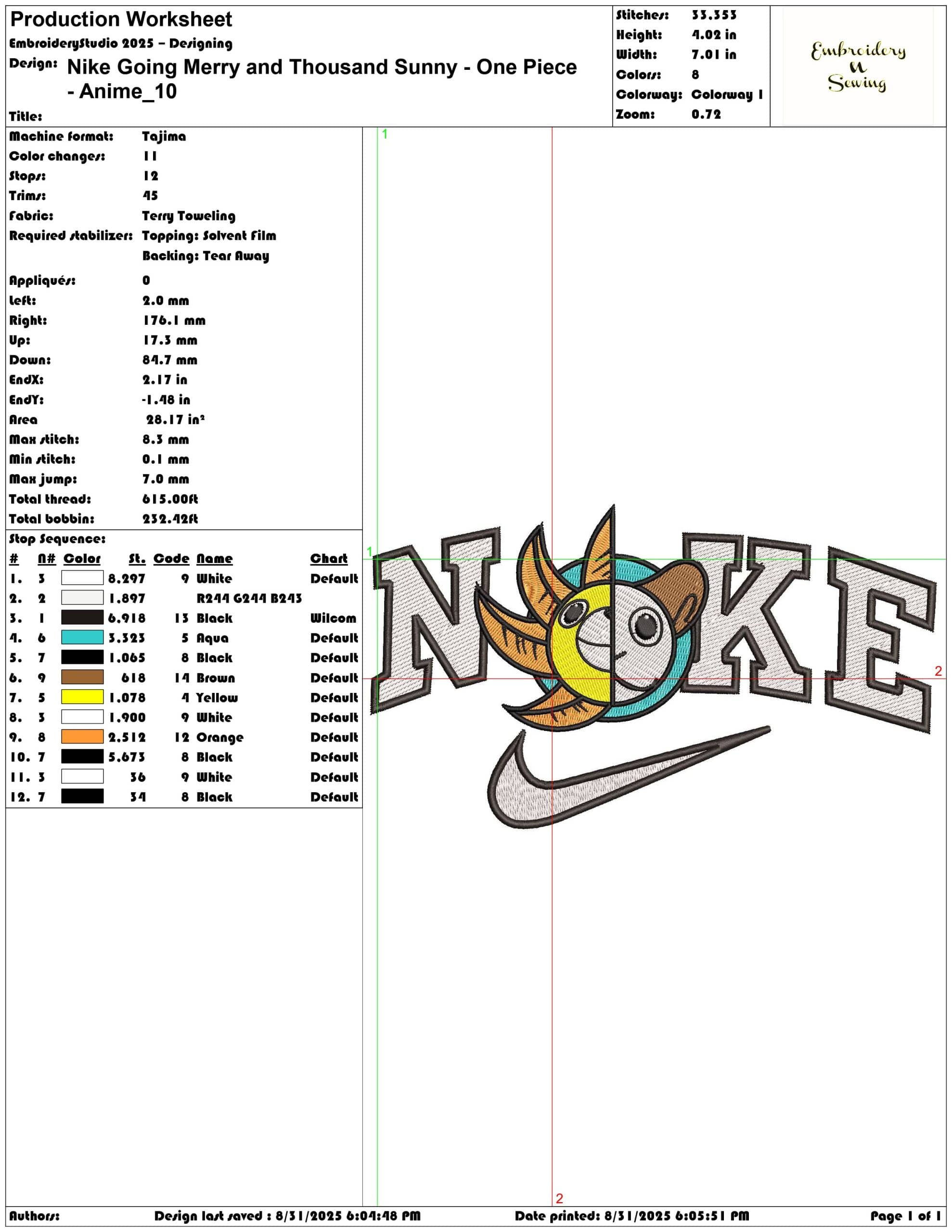 Nike Going Merry and Thousand Sunny - One Piece - Anime-Elegant embroidery design file - instant download — view 3
