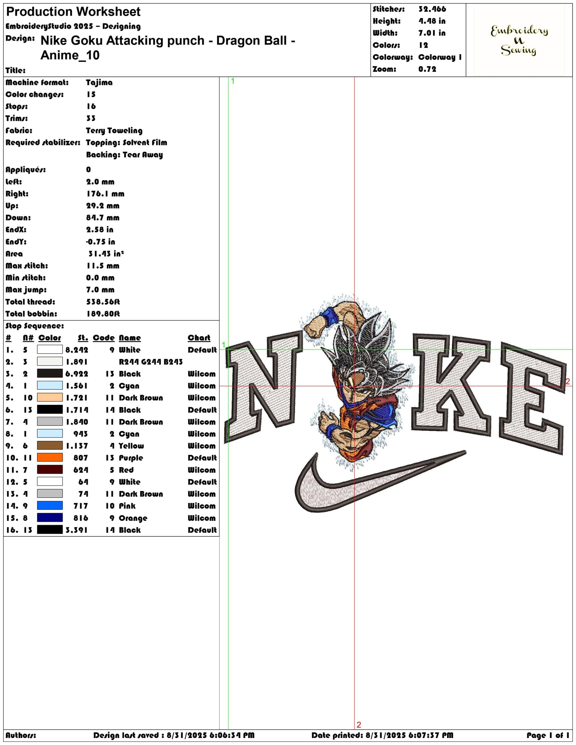 Nike Goku Attacking punch - Dragon Ball - Anime-Elegant embroidery design file - instant download — view 3