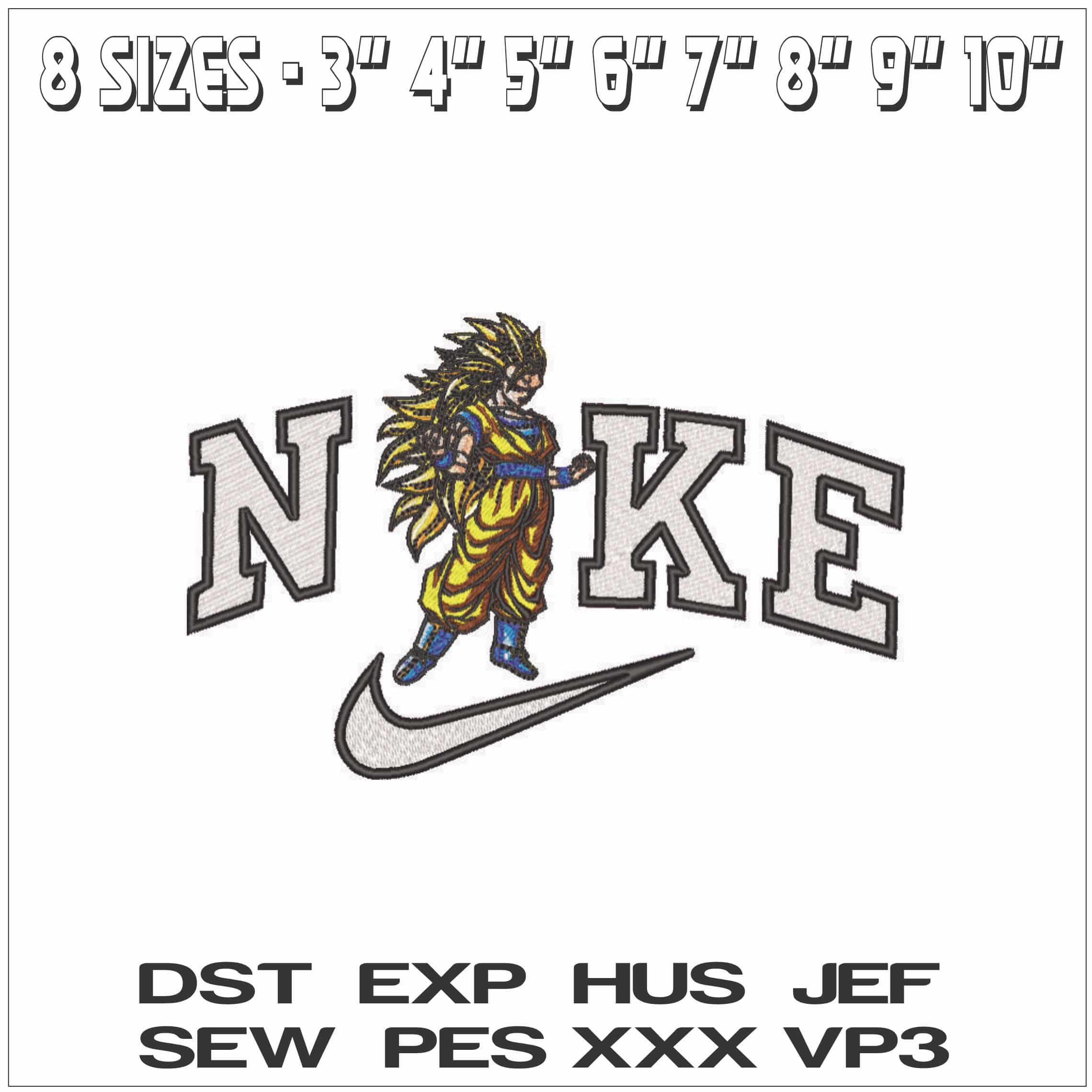 Nike Goku Super Saiyan 3 Transformation - Dragon Ball - Anime-Elegant embroidery design file - instant download — view 2