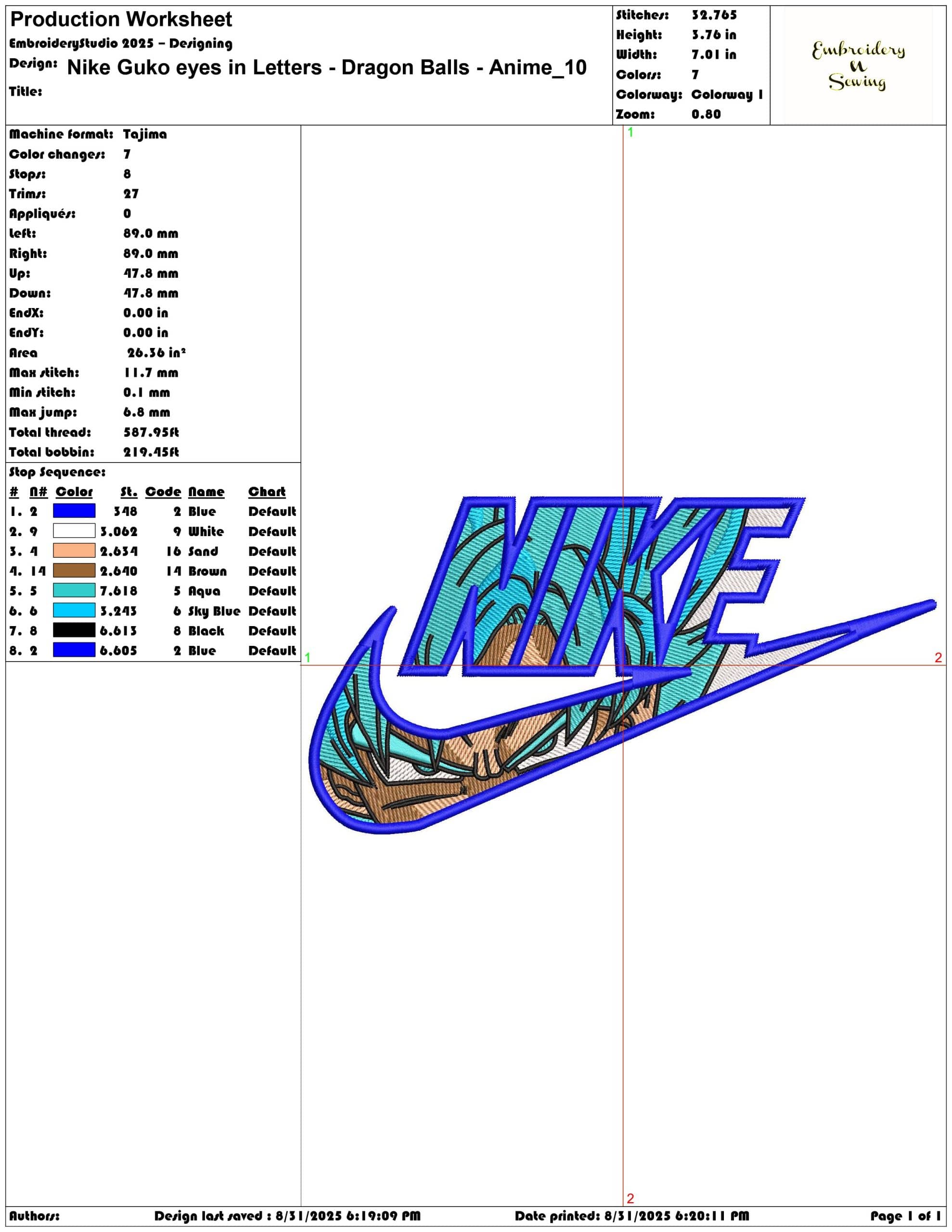 Nike Guko eyes in Letters - Dragon Balls - Anime-Elegant embroidery design file - instant download — view 3