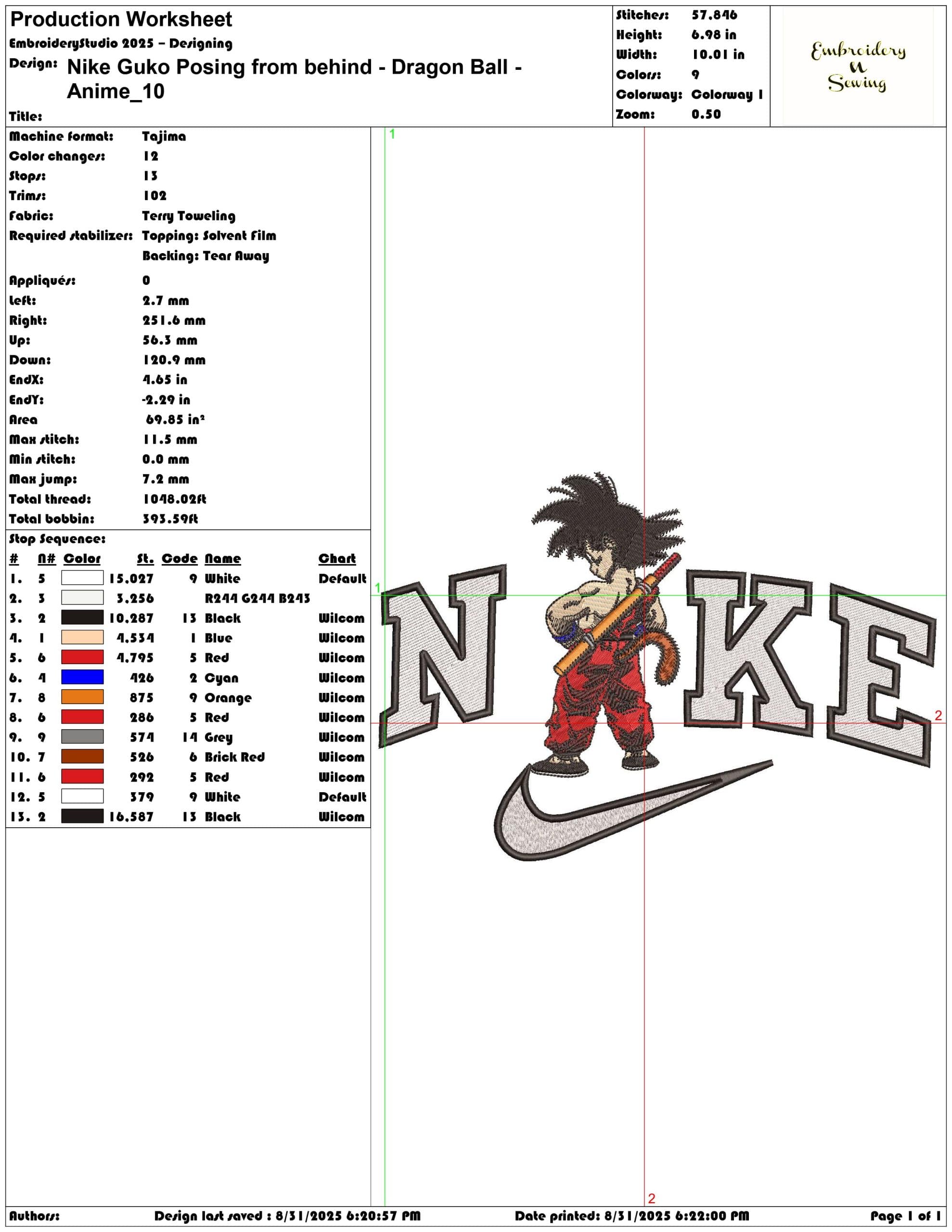 Nike Guko Posing from behind - Dragon Ball - Anime-Elegant embroidery design file - instant download — view 3