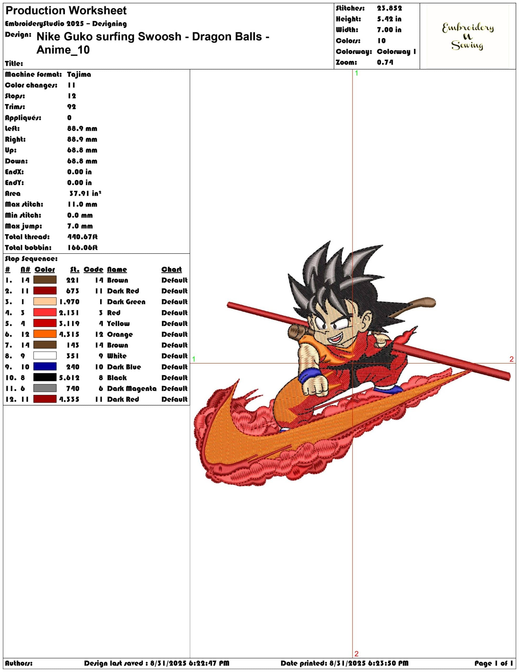 Nike Guko surfing Swoosh - Dragon Balls - Anime-Elegant embroidery design file - instant download — view 3