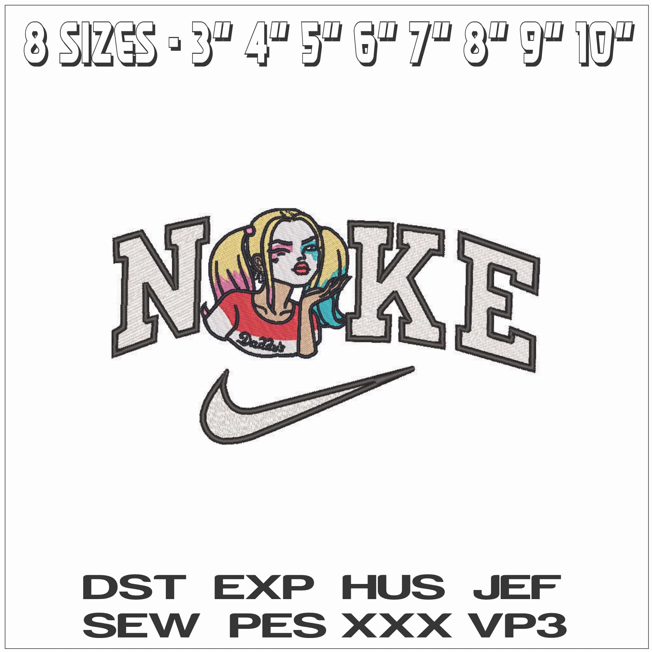 Nike Harley Quinn Head - Suicide Squad-Elegant embroidery design file - instant download — view 2