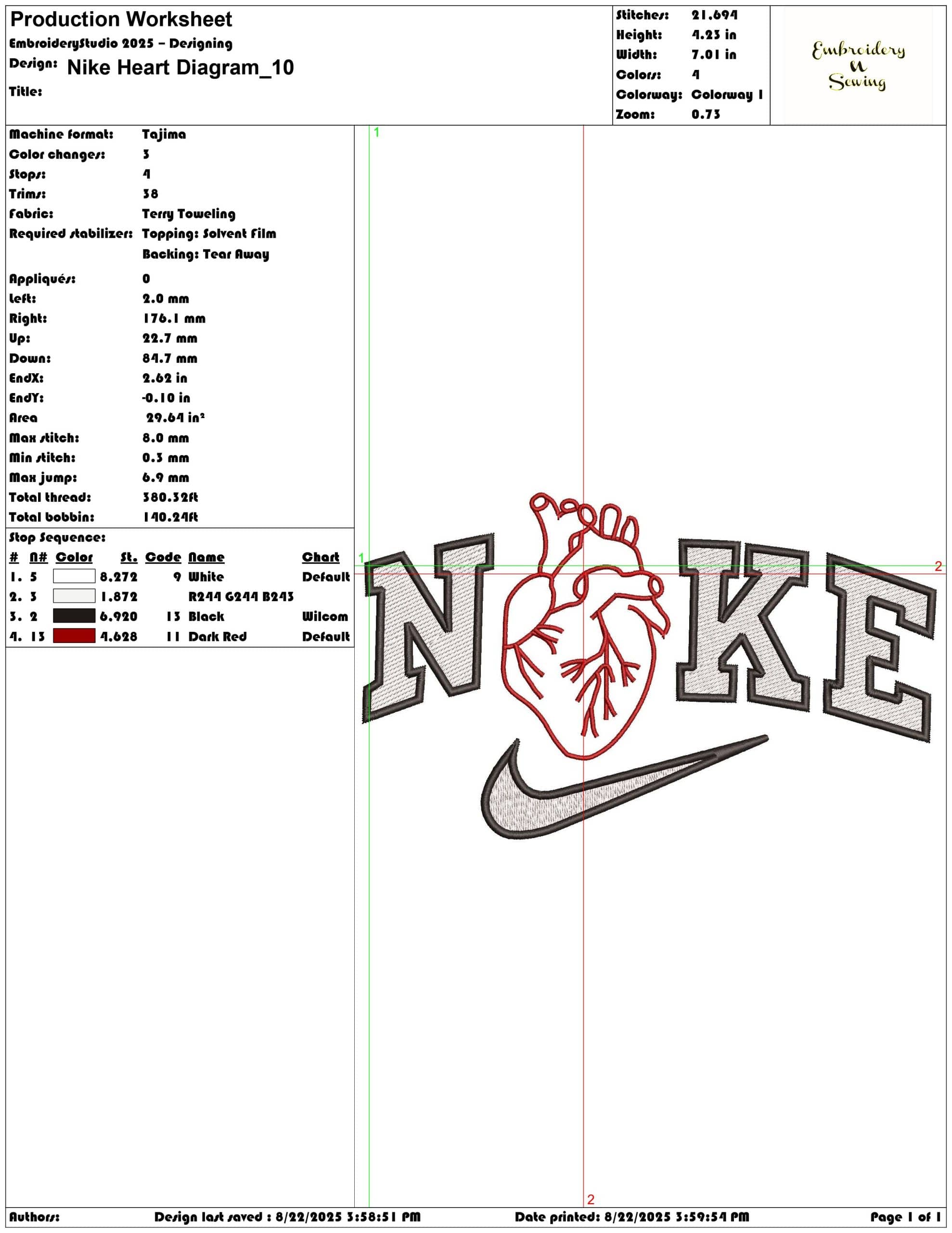 Nike Heart Diagram-Elegant embroidery design file - instant download — view 3