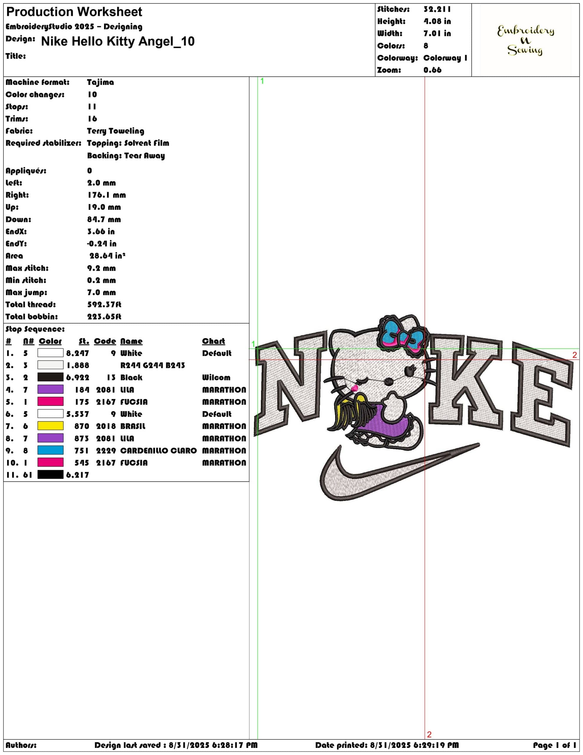 Nike Hello Kitty Angel-Elegant embroidery design file - instant download — view 3