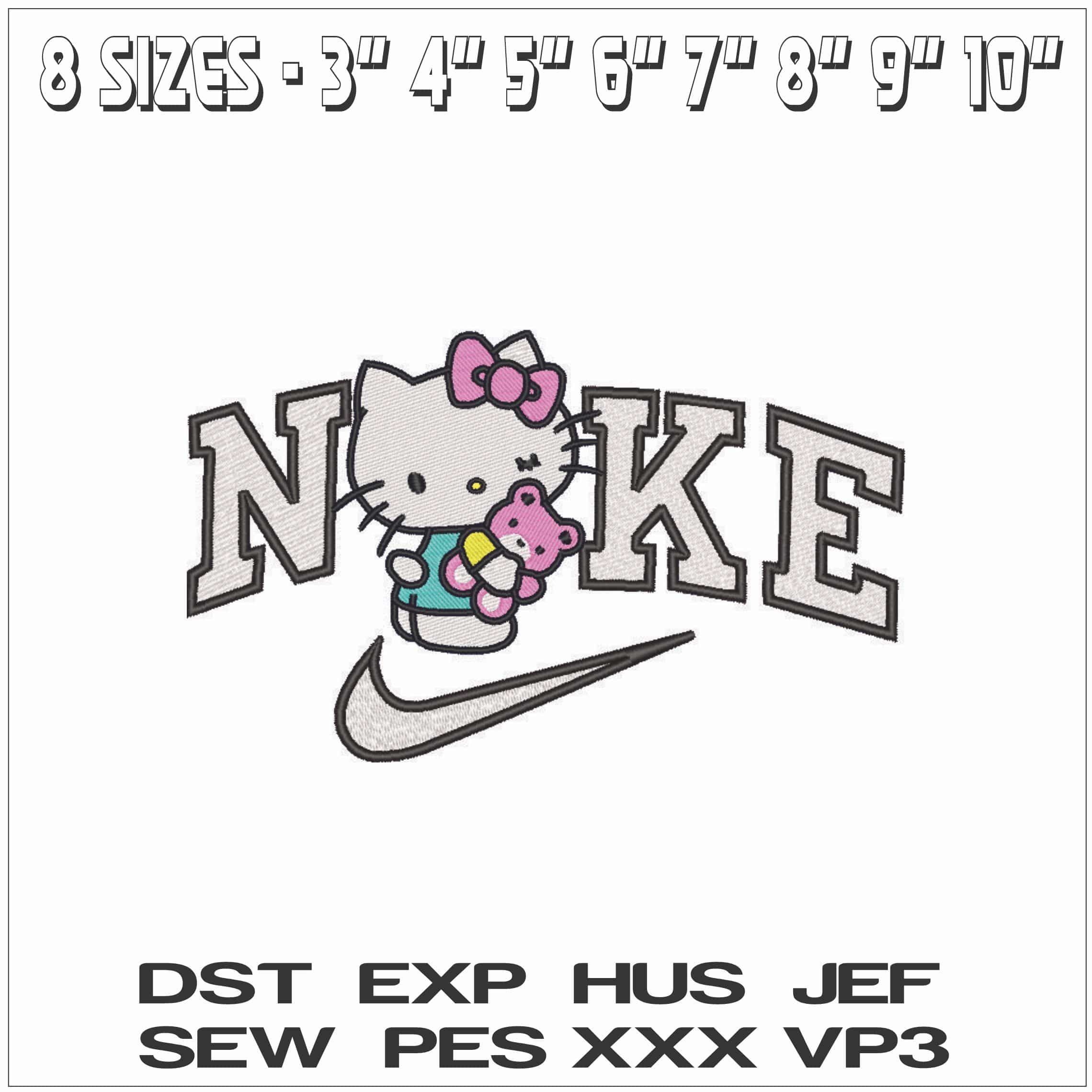 Nike Hello Kitty with Teddy-Elegant embroidery design file - instant download — view 2