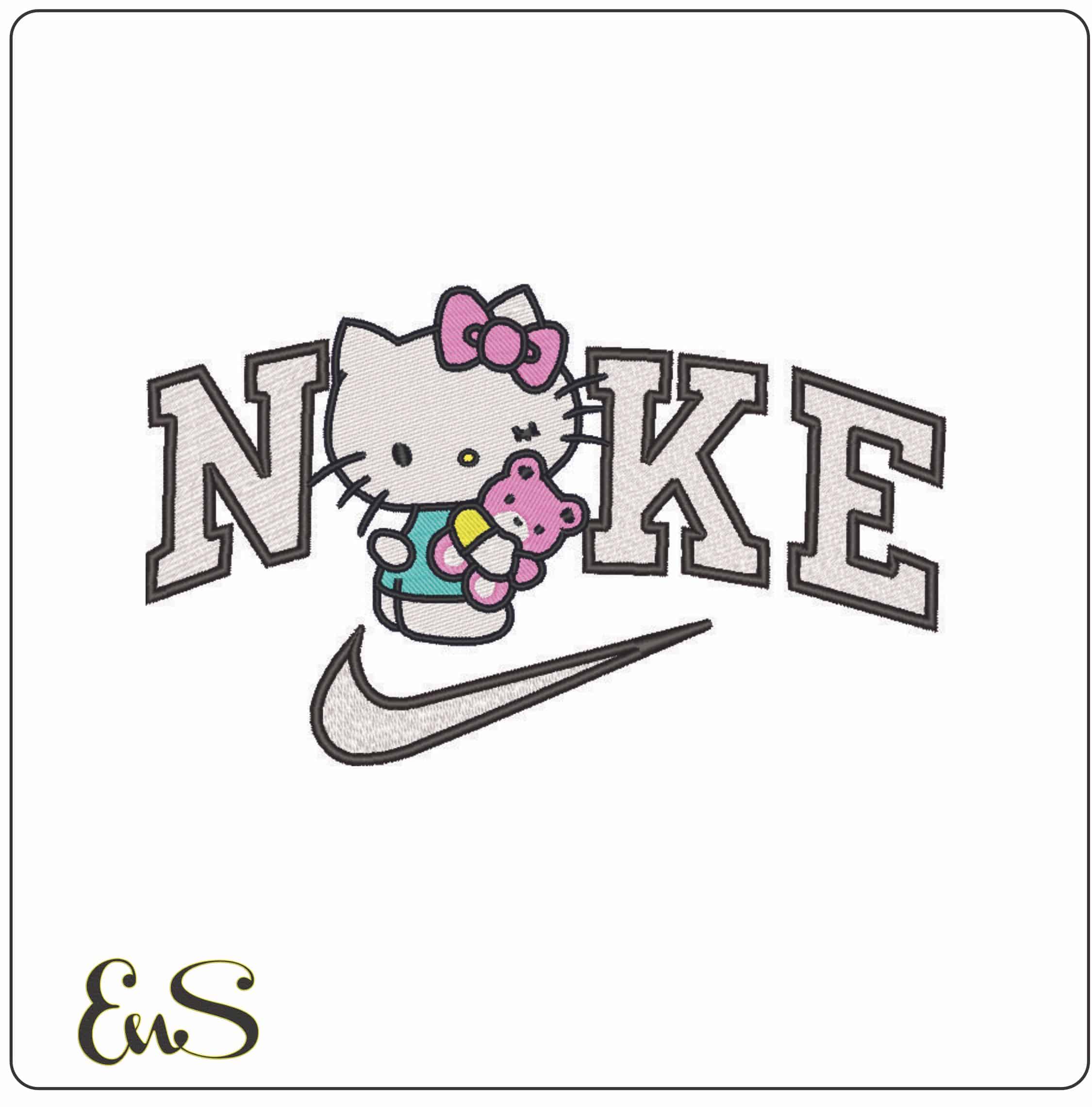 Nike Hello Kitty with Teddy-Elegant embroidery design file - instant download