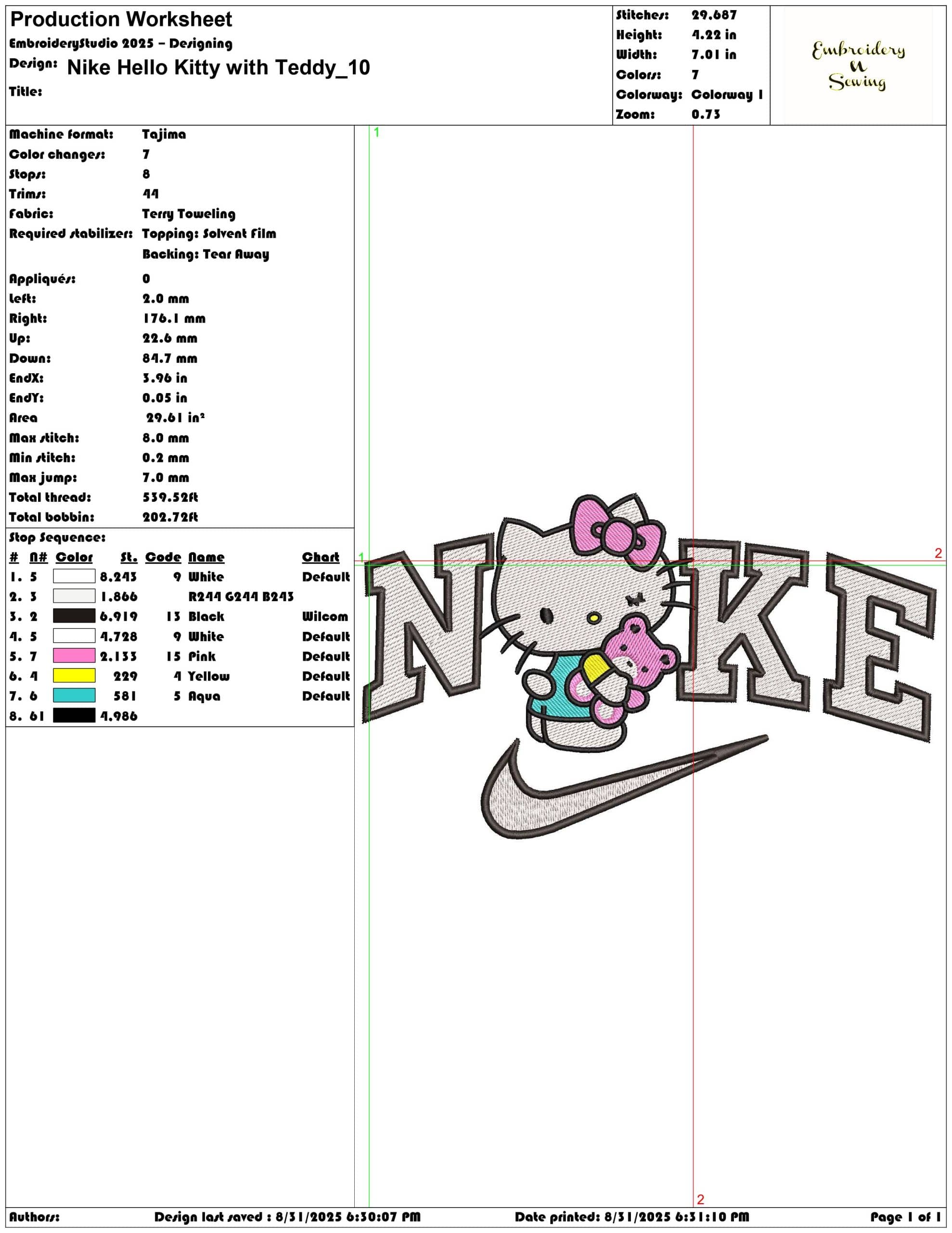 Nike Hello Kitty with Teddy-Elegant embroidery design file - instant download — view 3