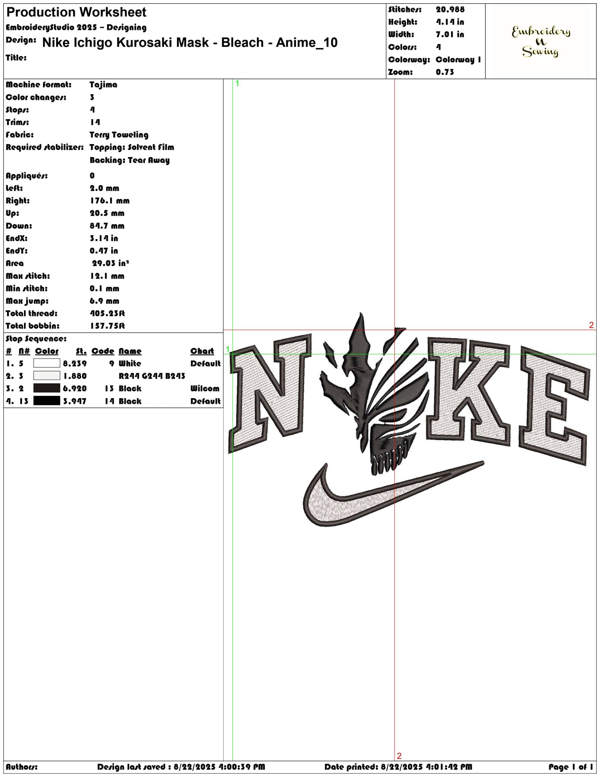 Nike Ichigo Kurosaki Mask - Bleach - Anime-Elegant embroidery design file - instant download — view 3