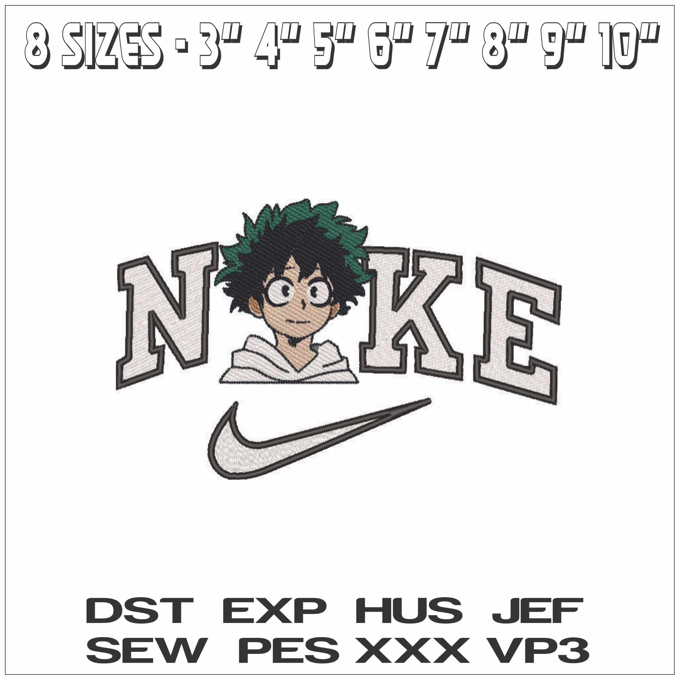 Nike Izuku Midoriya Deku - Hero Academia - Anime-Elegant embroidery design file - instant download — view 2