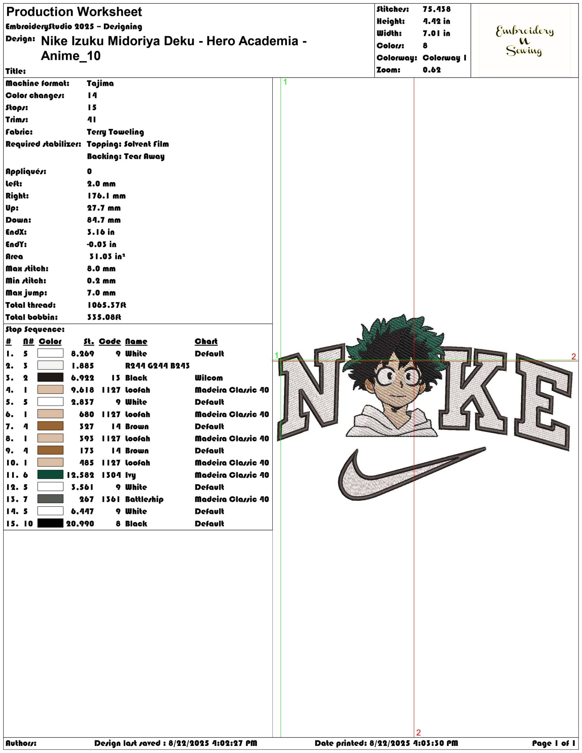 Nike Izuku Midoriya Deku - Hero Academia - Anime-Elegant embroidery design file - instant download — view 3