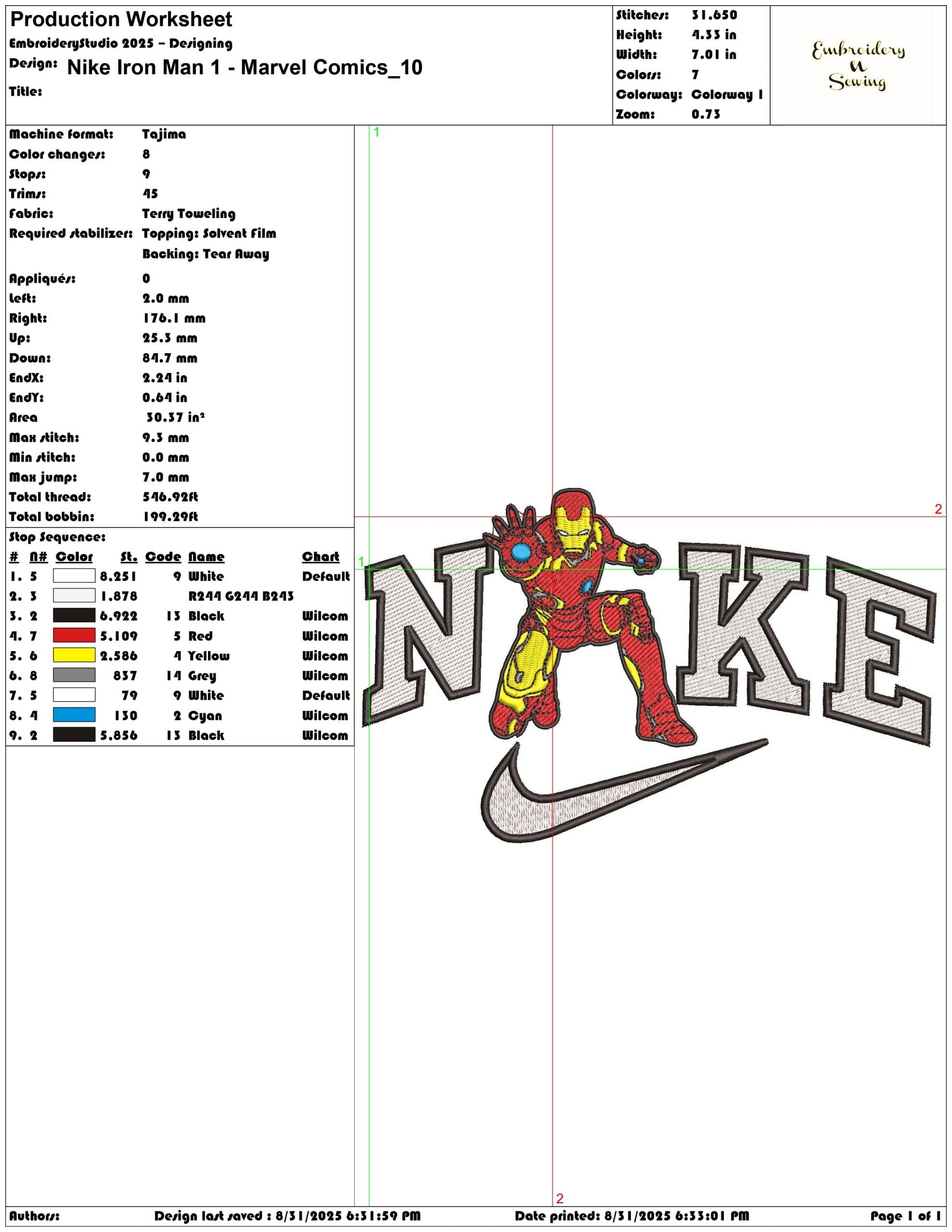 Nike Iron Man 1 - Marvel Comics-Elegant embroidery design file - instant download — view 3