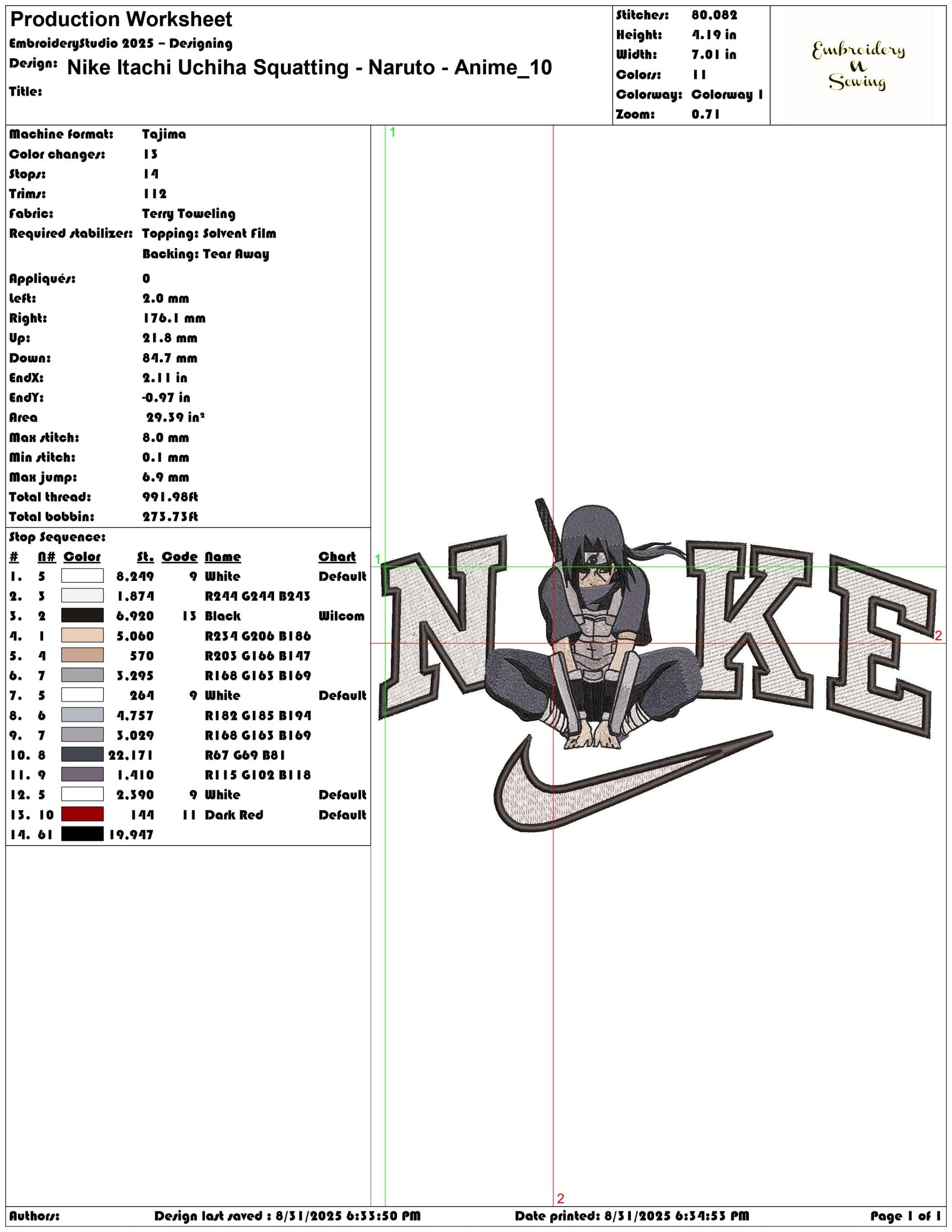 Nike Itachi Uchiha Squatting - Naruto - Anime-Elegant embroidery design file - instant download — view 3