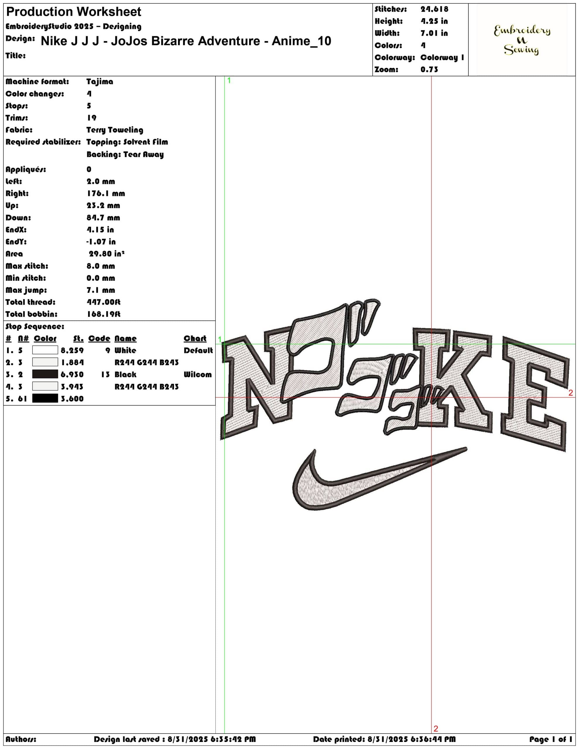 Nike J J J - JoJos Bizarre Adventure - Anime-Elegant embroidery design file - instant download — view 3