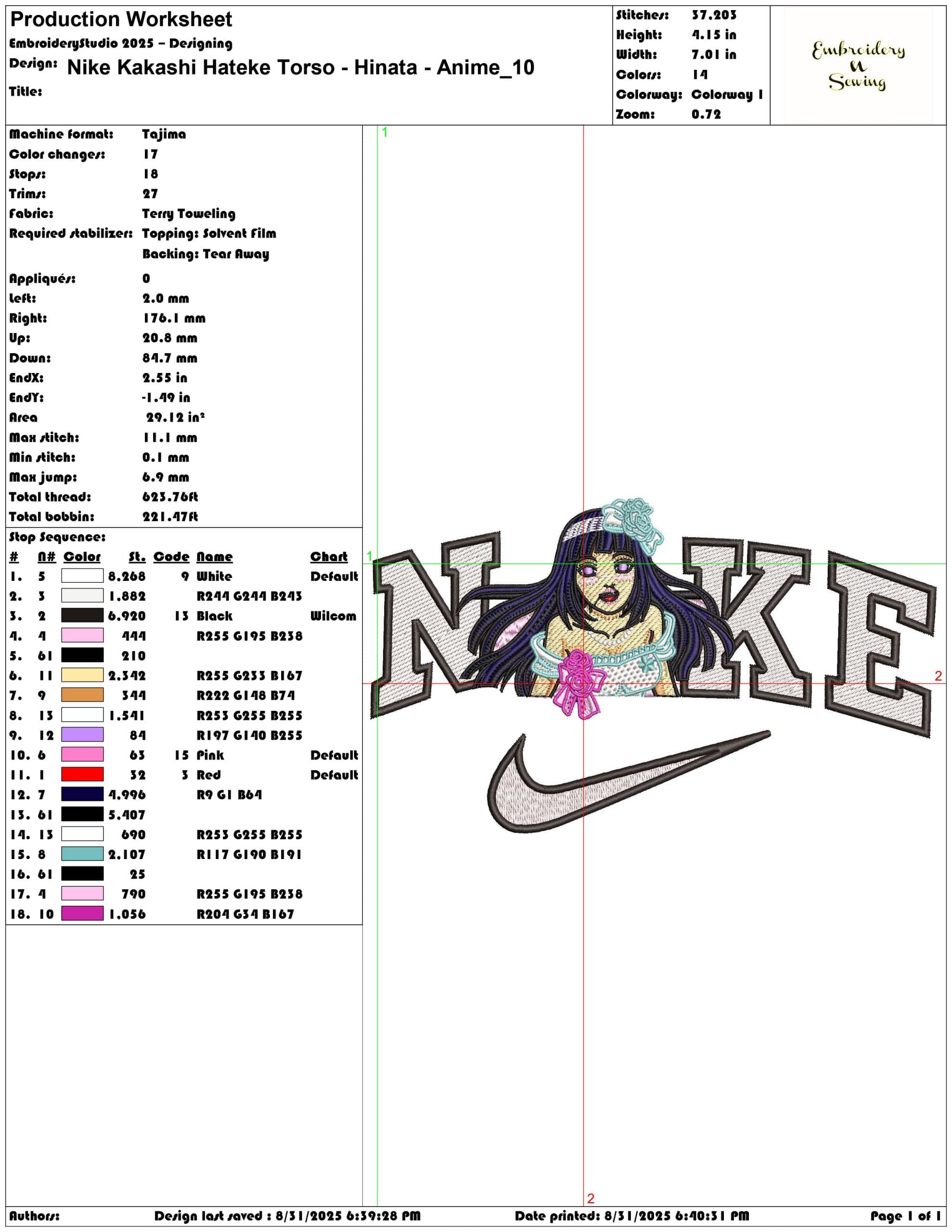 Nike Kakashi Hateke Torso - Hinata - Anime-Elegant embroidery design file - instant download — view 3