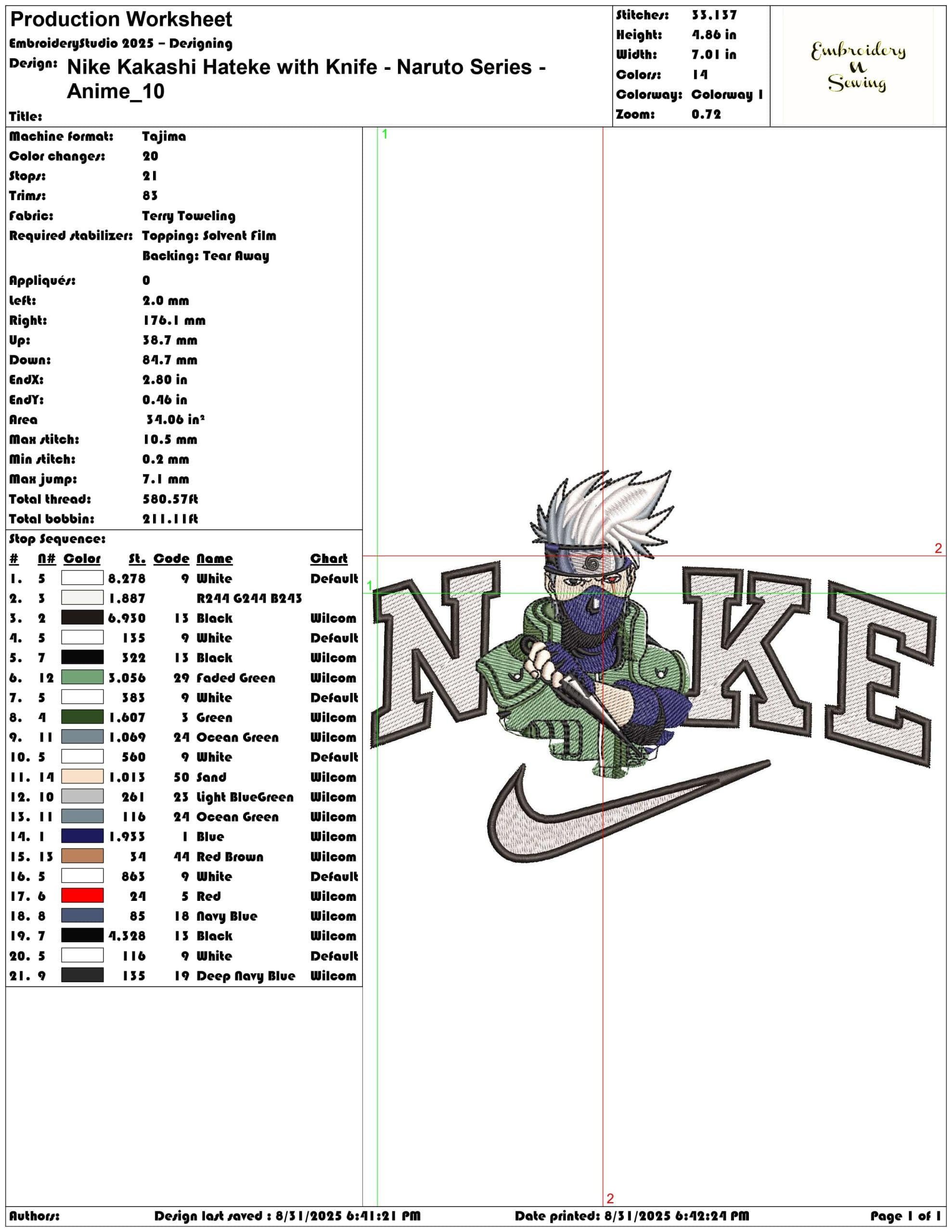 Nike Kakashi Hateke with Knife - Naruto Series - Anime-Elegant embroidery design file - instant download — view 3