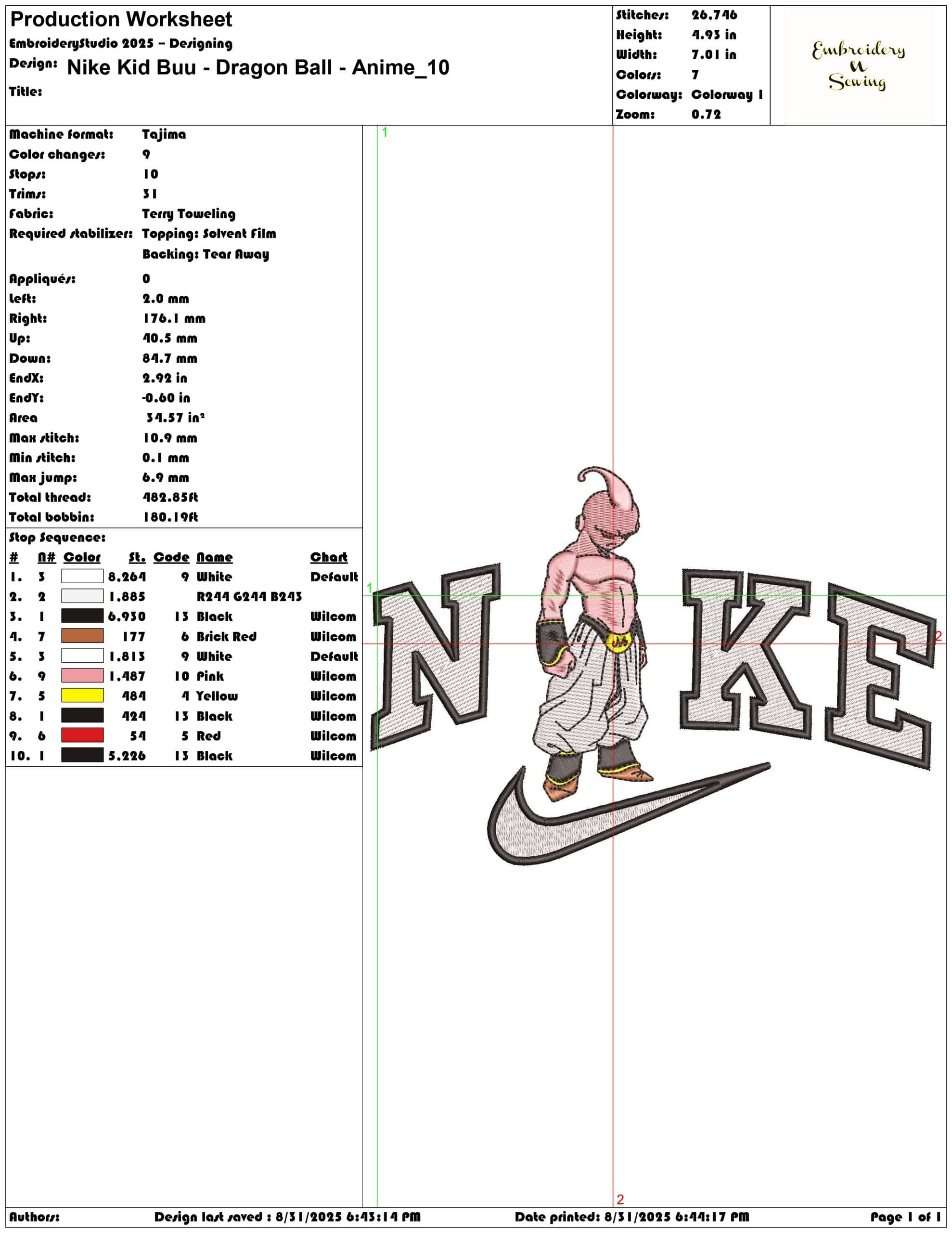 Nike Kid Buu - Dragon Ball - Anime-Elegant embroidery design file - instant download — view 3