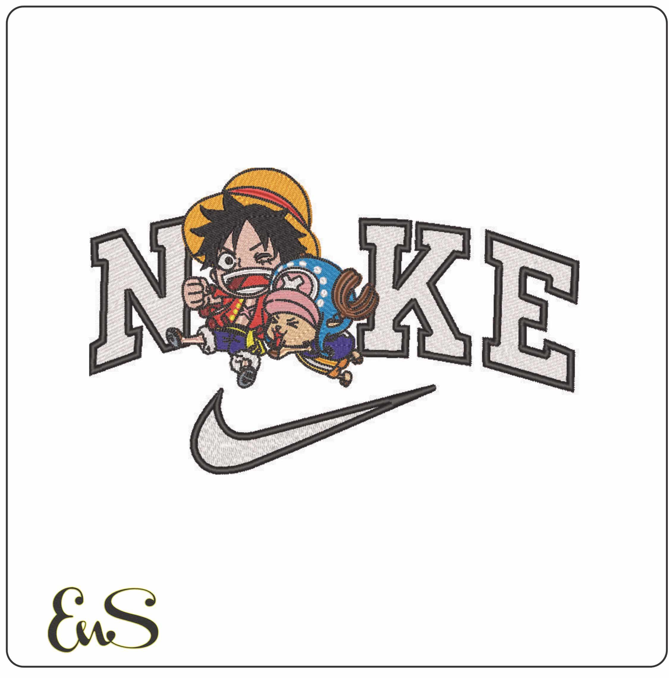 Nike Luffy and Chopper - One Piece - Anime-Elegant embroidery design file - instant download